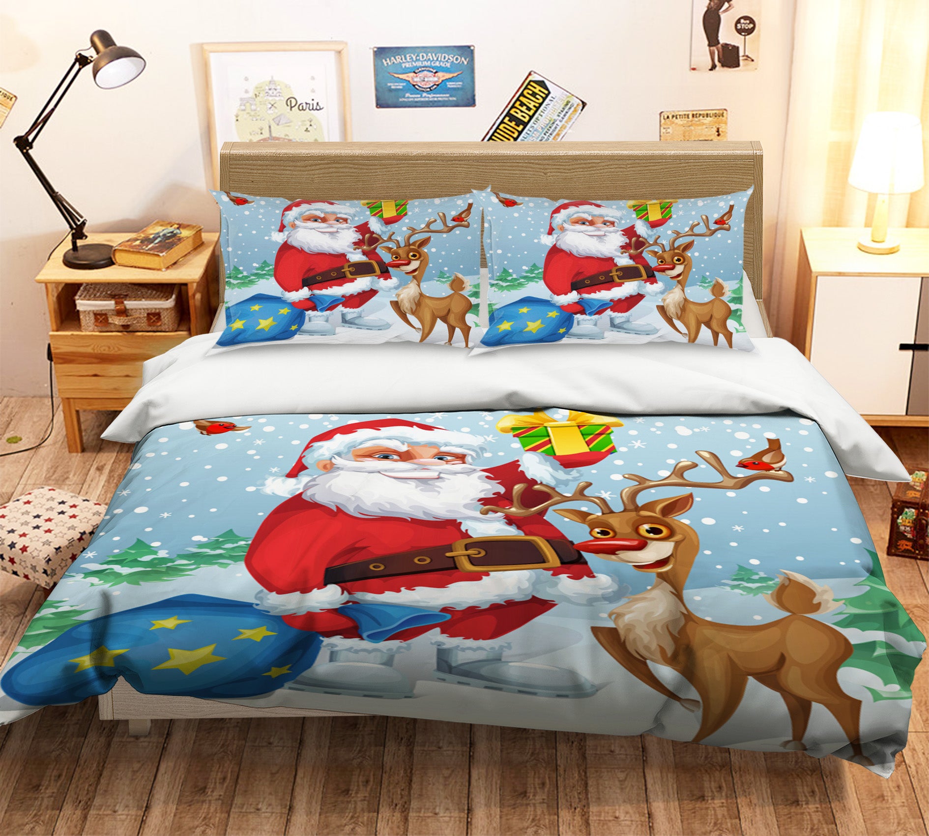 3D Santa Deer 45047 Christmas Quilt Duvet Cover Xmas Bed Pillowcases