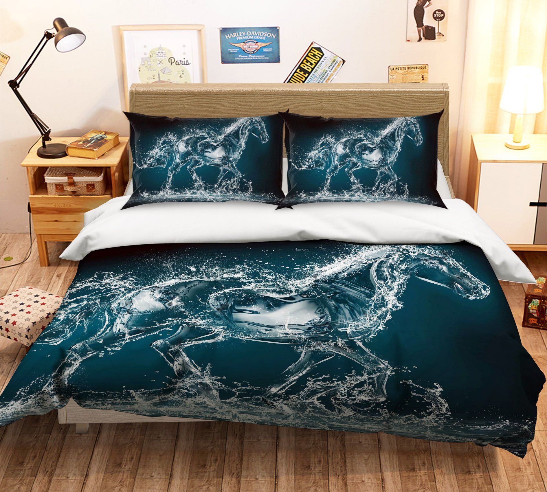 3D Abstract Horse 1930 Bed Pillowcases Quilt Quiet Covers AJ Creativity Home 