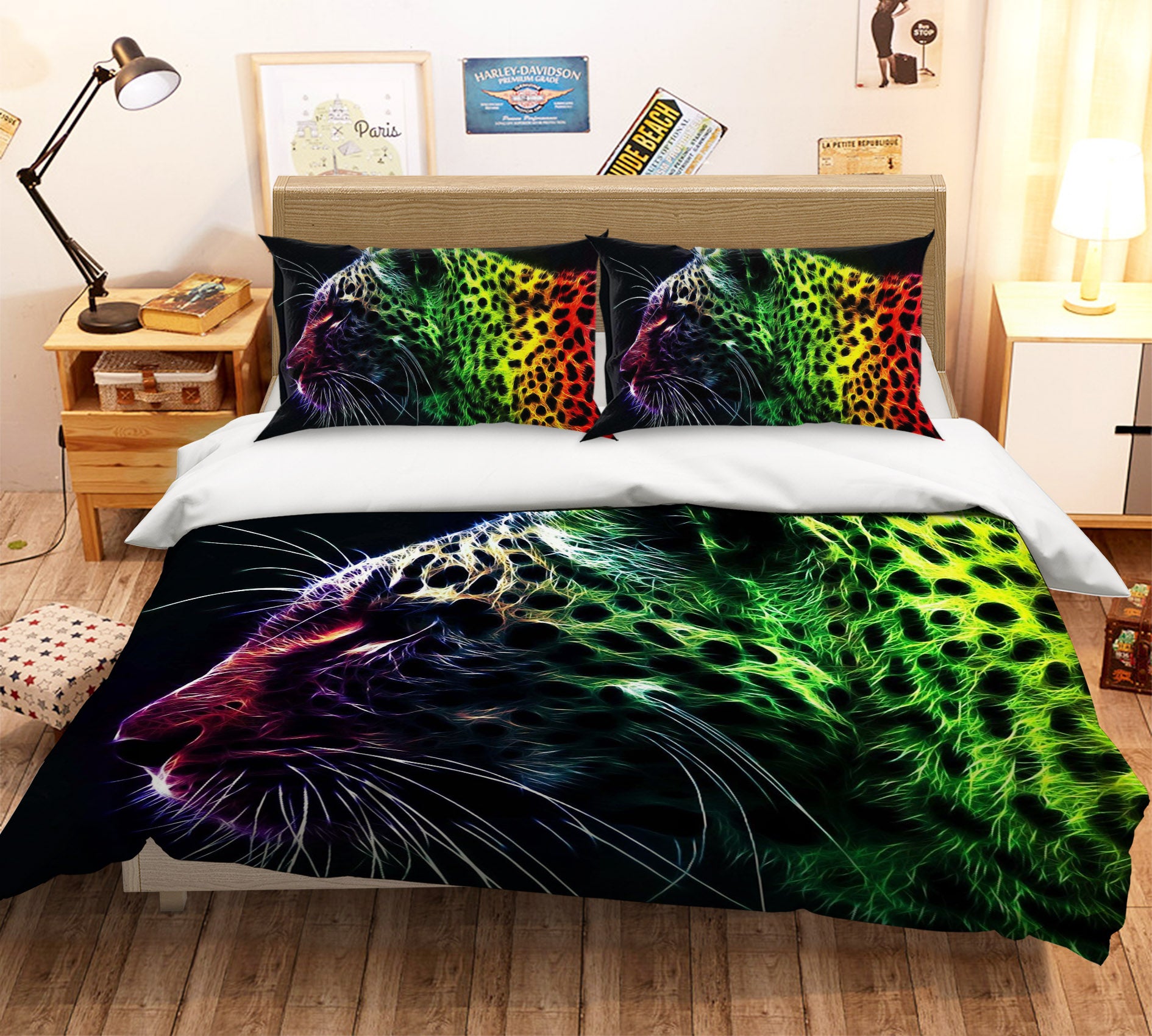 3D Green Leopard 143 Bed Pillowcases Quilt