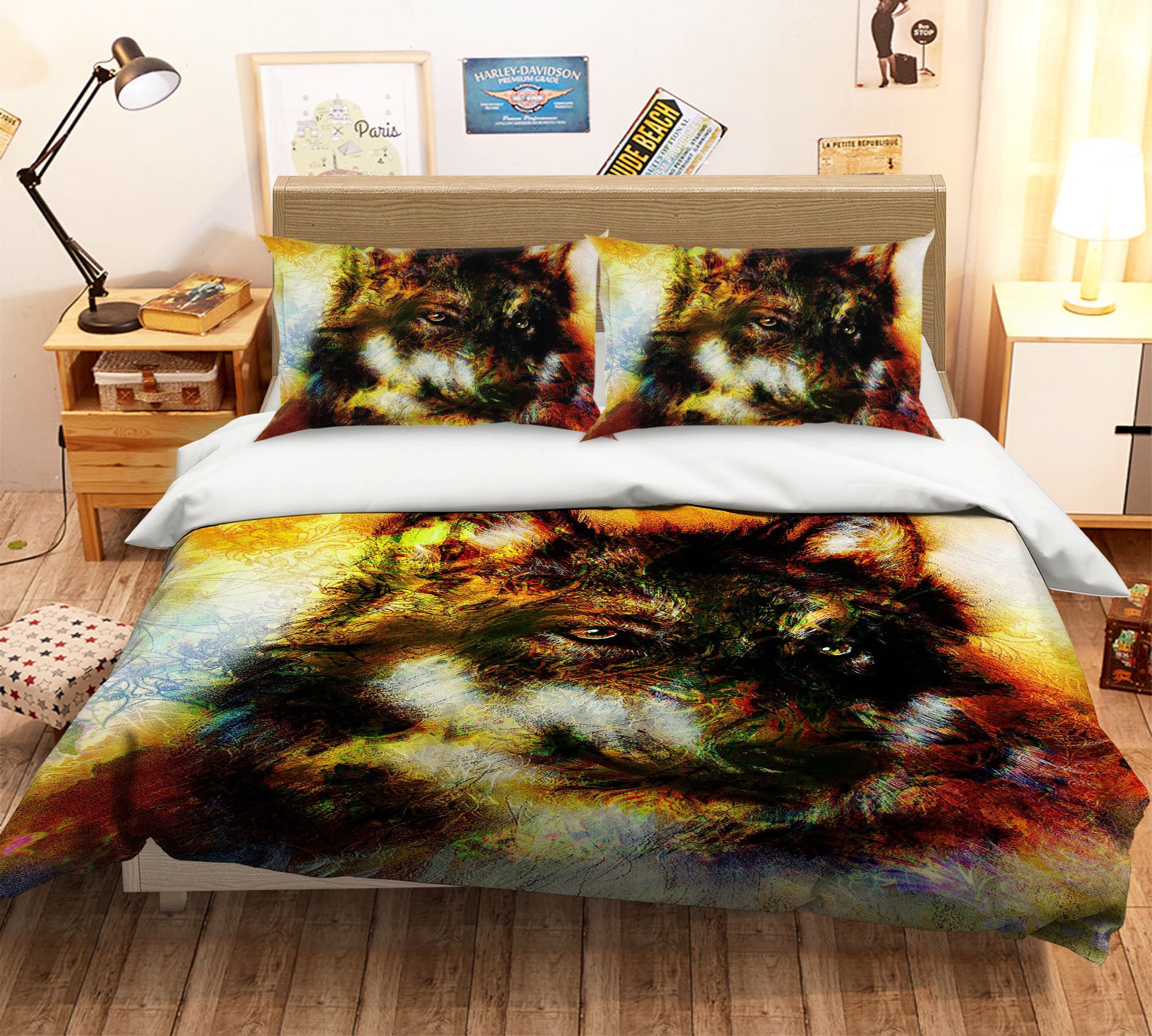 3D Orange Wolf 120 Bed Pillowcases Quilt