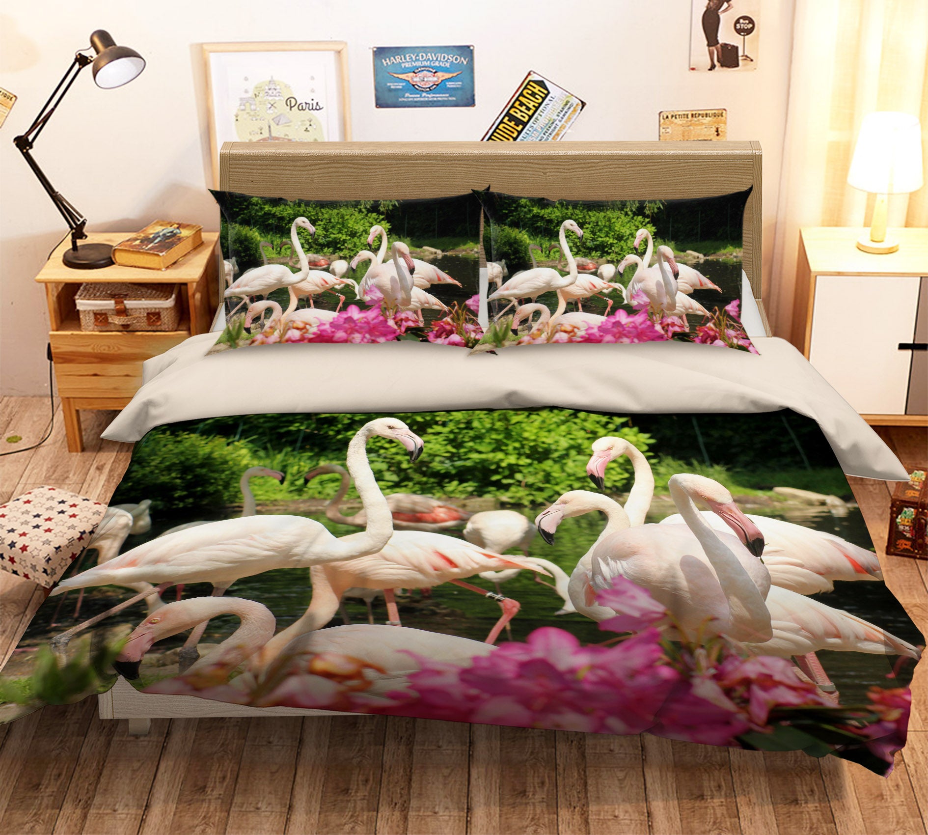 3D White Flamingo 054 Bed Pillowcases Quilt