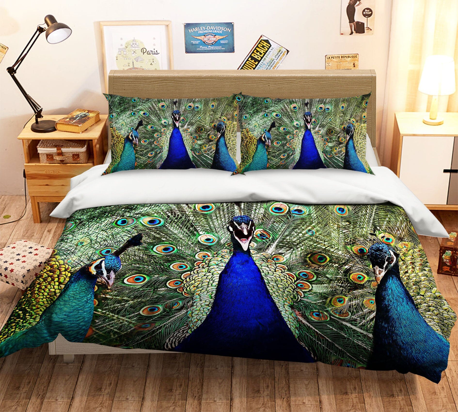 3D Peacock 1917 Bed Pillowcases Quilt Quiet Covers AJ Creativity Home 