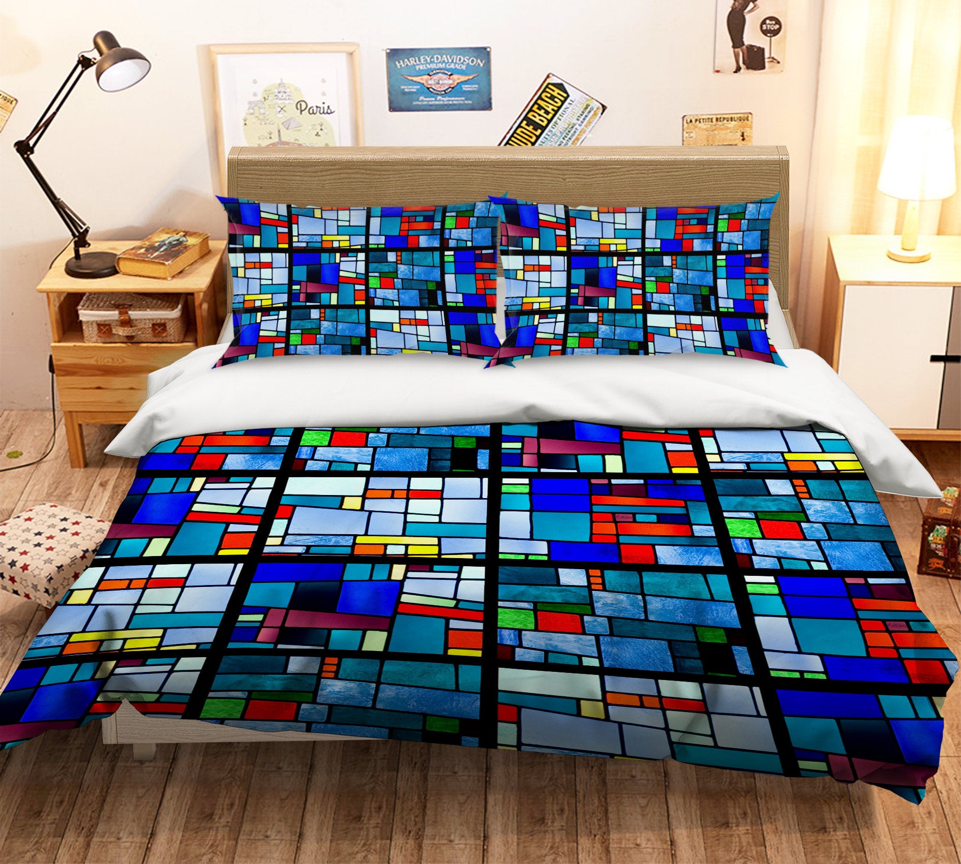 3D Blue Color Block 13153 Bed Pillowcases Quilt