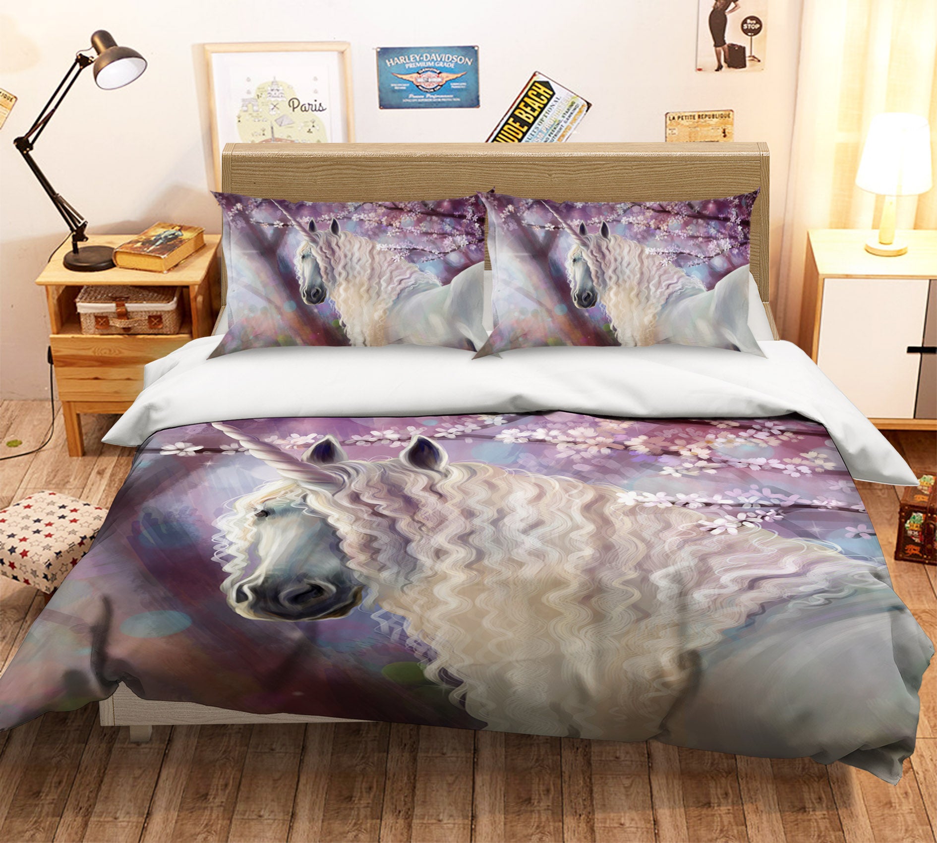 3D Peach Unicorn 035 Bed Pillowcases Quilt