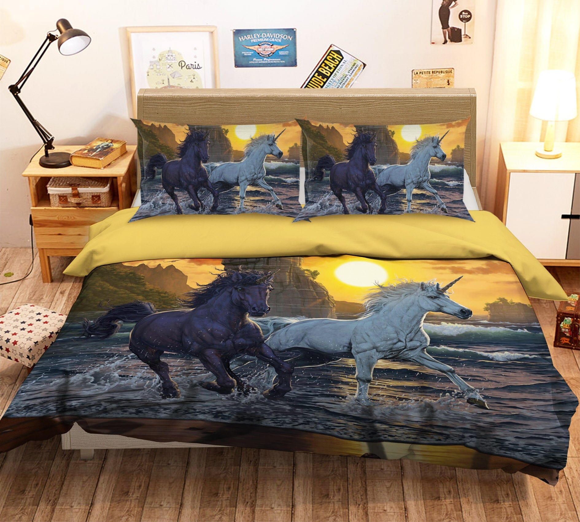 3D Unicorns In Sunset 096 Bed Pillowcases Quilt Exclusive Designer Vincent Quiet Covers AJ Creativity Home 