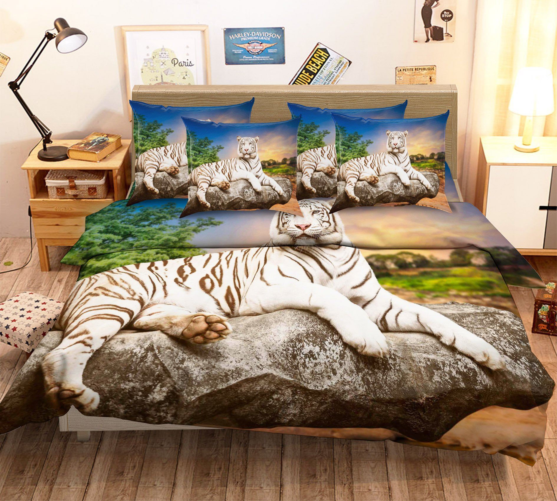 3D Stone Tiger 123 Bed Pillowcases Quilt Wallpaper AJ Wallpaper 