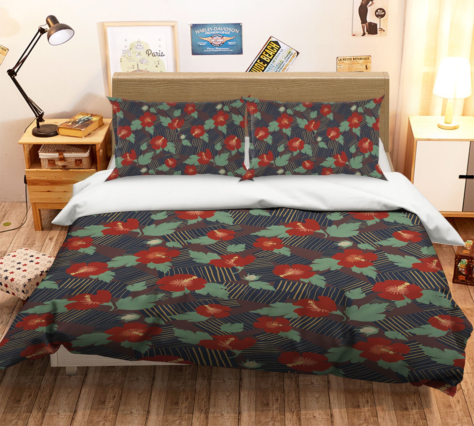 3D Red Flowers 98151 Kasumi Loffler Bedding Bed Pillowcases Quilt