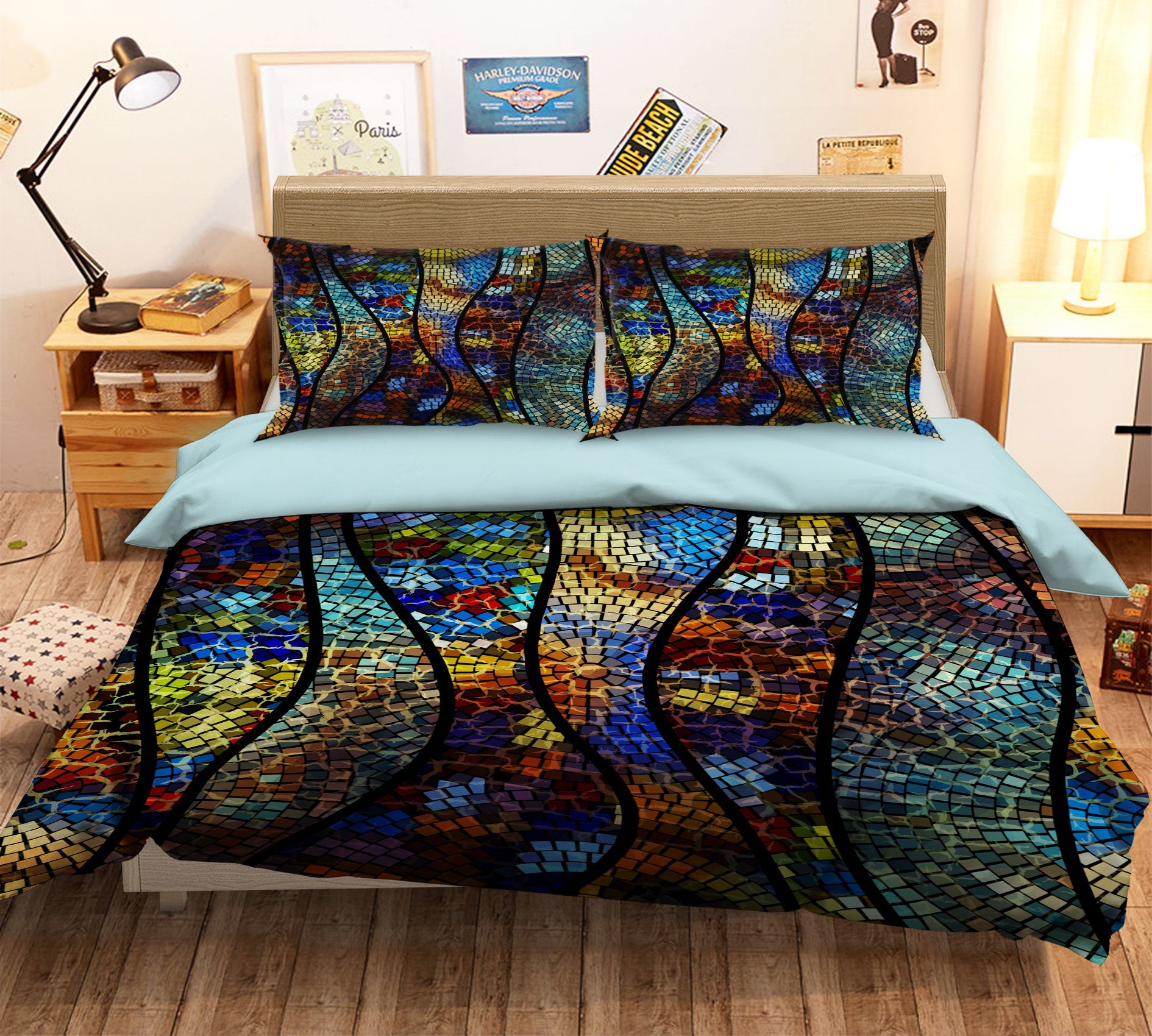 3D Curve Pattern 16177 Bed Pillowcases Quilt