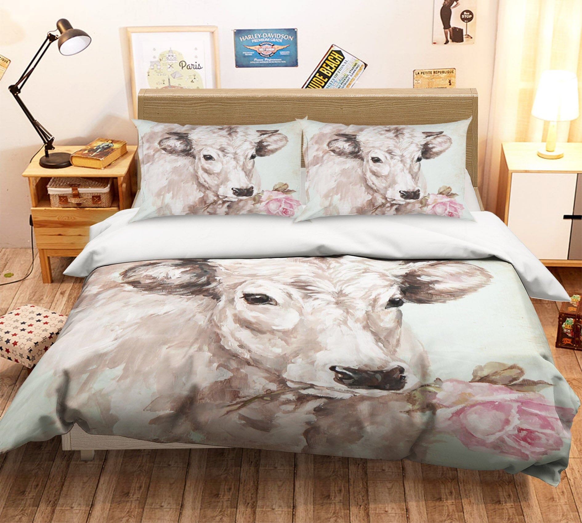3D Cow Rose 023 Debi Coules Bedding Bed Pillowcases Quilt Quiet Covers AJ Creativity Home 