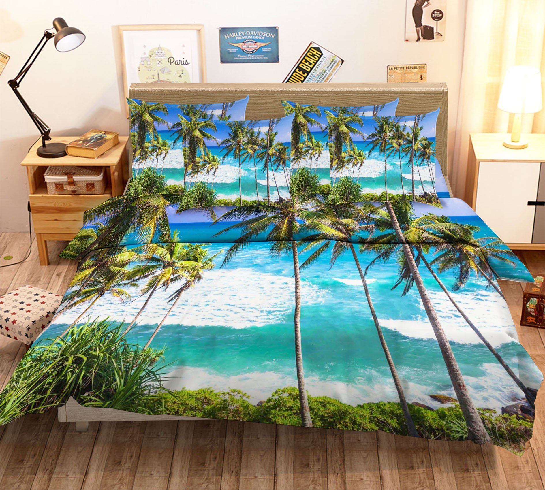 3D Sea Coconut Trees 14 Bed Pillowcases Quilt Wallpaper AJ Wallpaper 