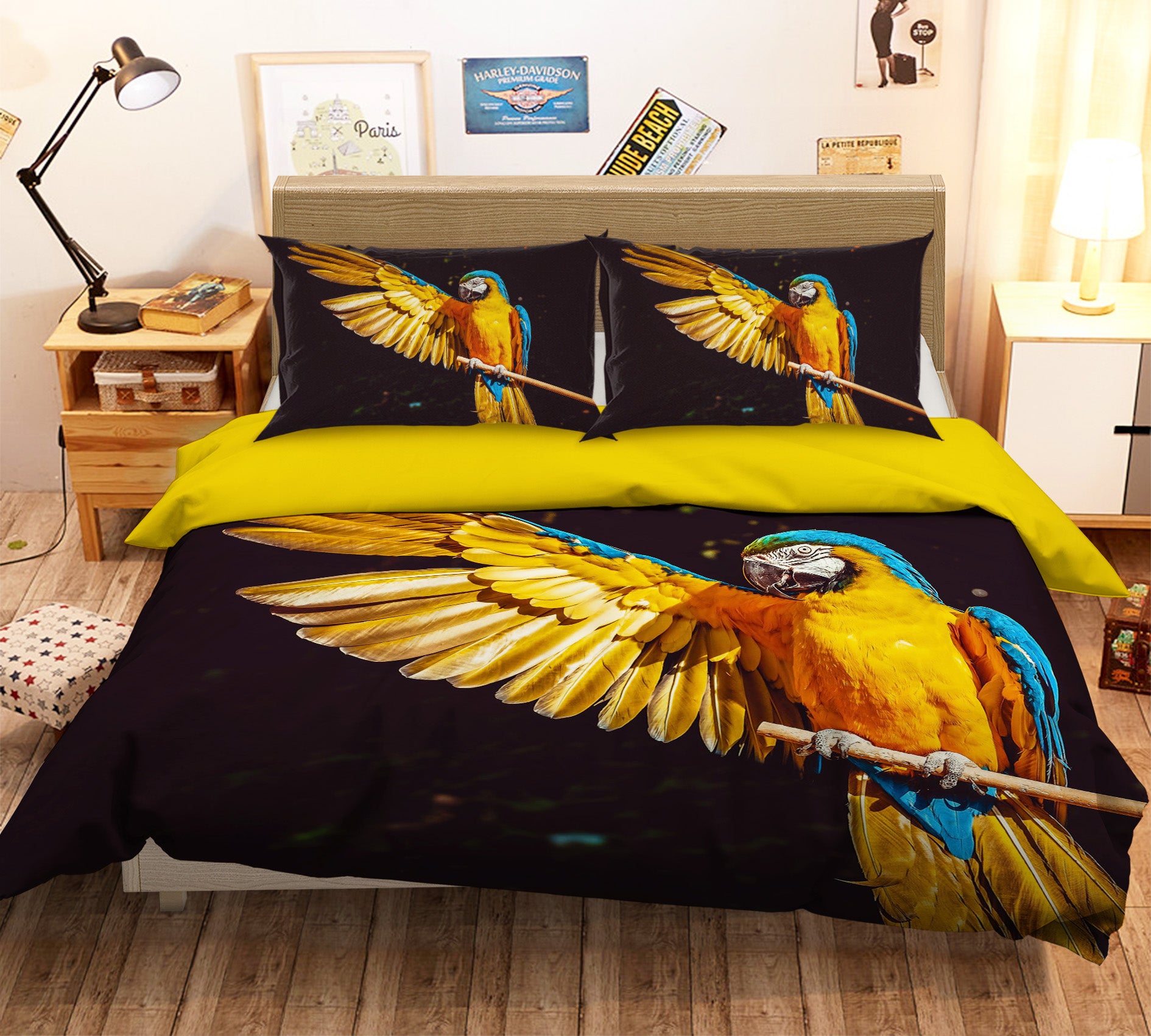 3D Yellow Parrot 017 Bed Pillowcases Quilt
