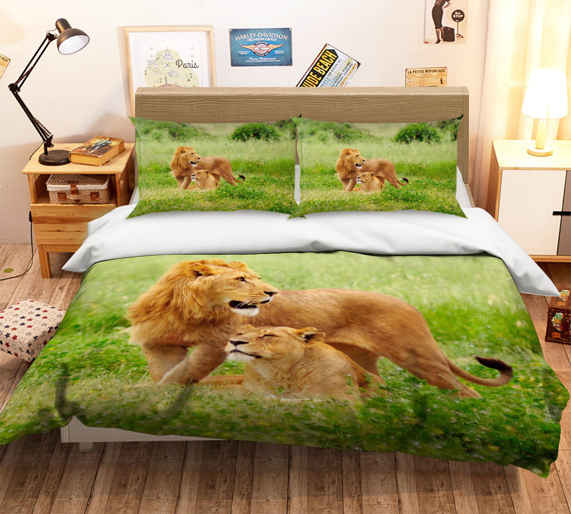 3D Lawn Lion 136 Bed Pillowcases Quilt