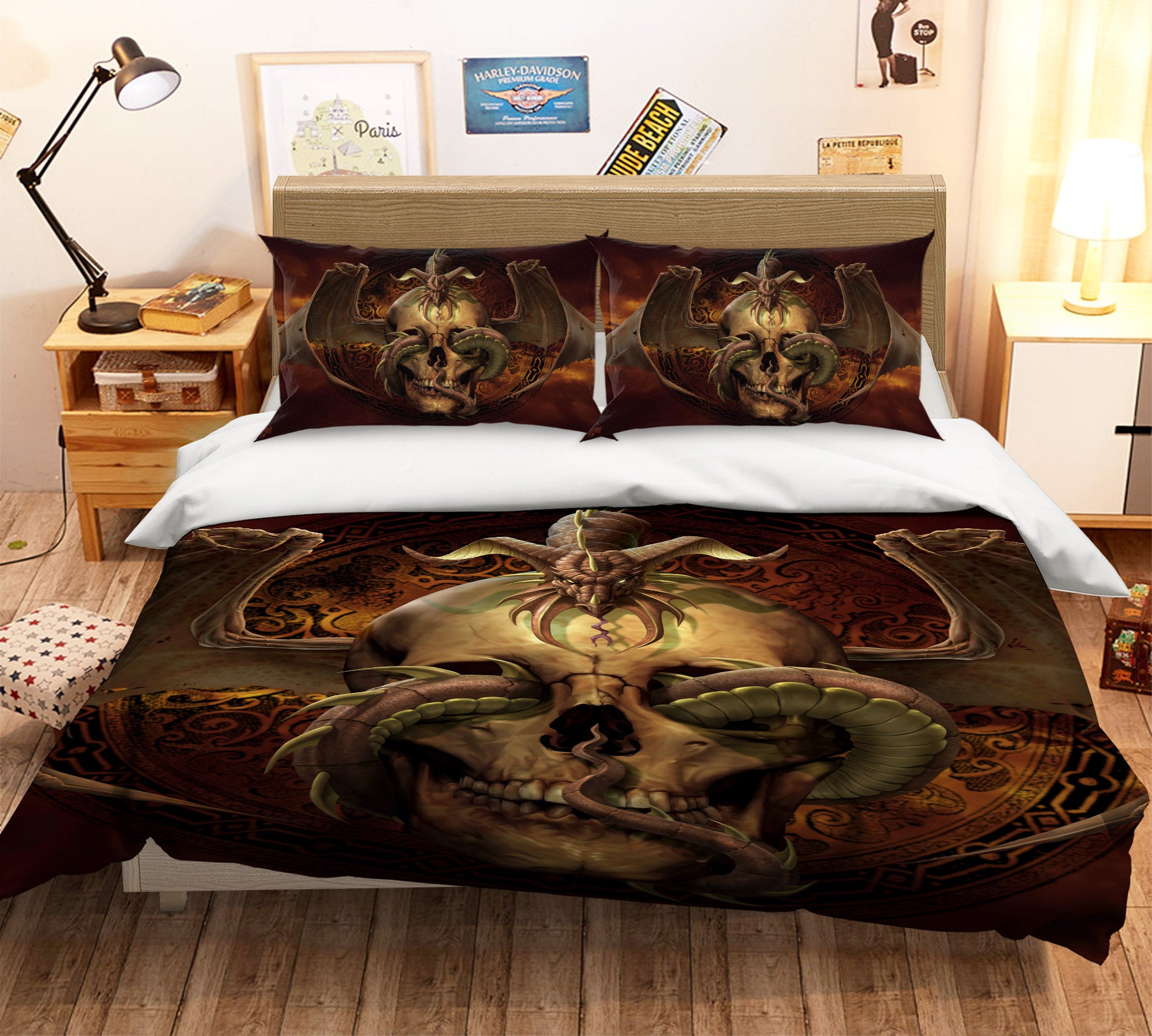 3D Skull Dragon 4075 Tom Wood Bedding Bed Pillowcases Quilt