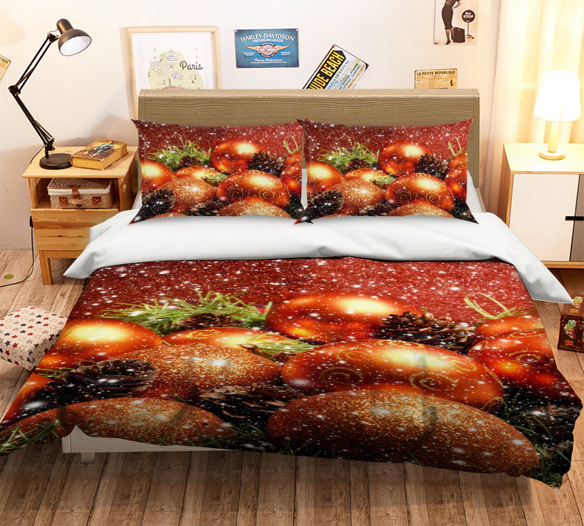 3D Golden Ball 51072 Christmas Quilt Duvet Cover Xmas Bed Pillowcases