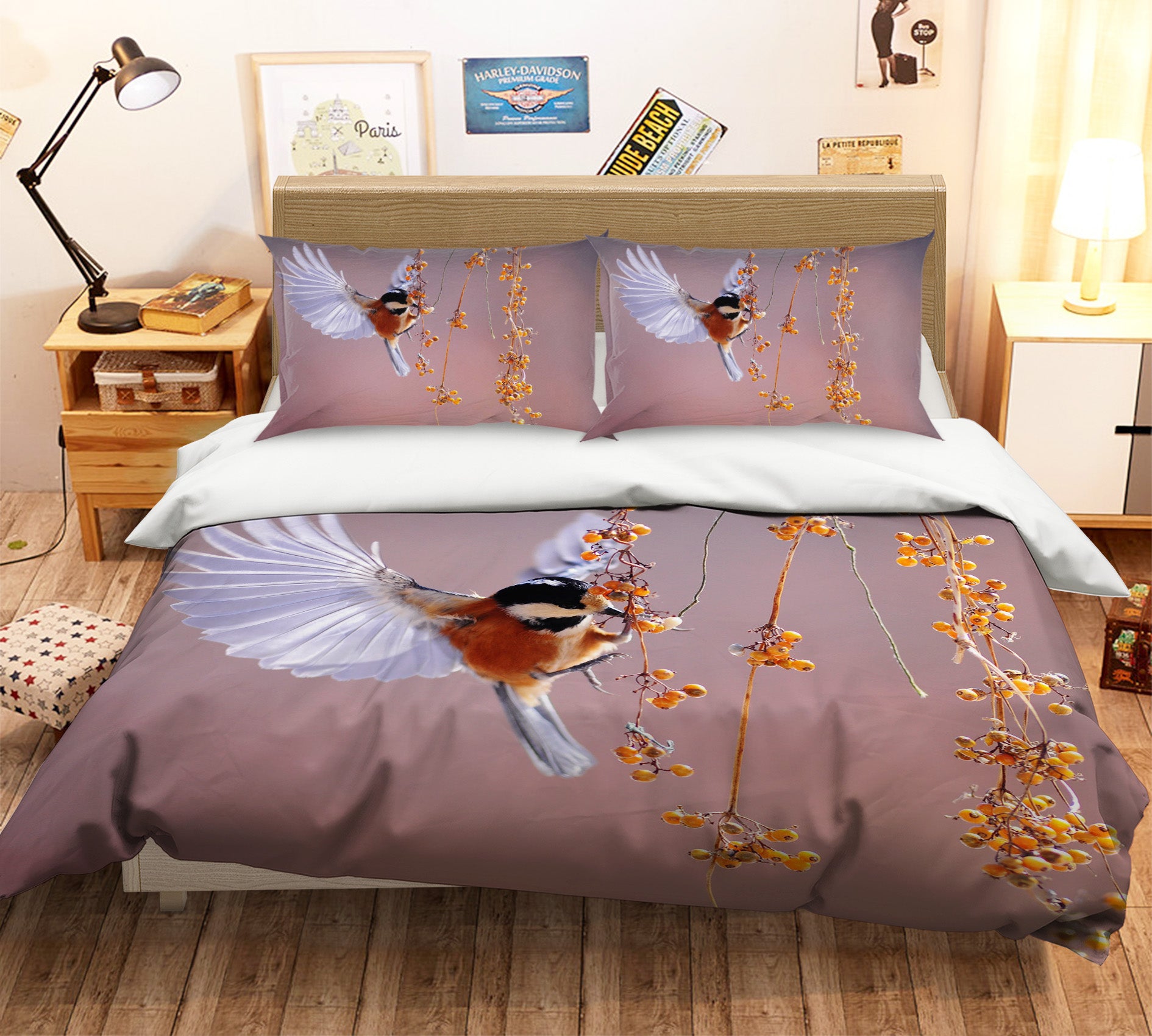 3D Kingfisher Leaf 023 Bed Pillowcases Quilt