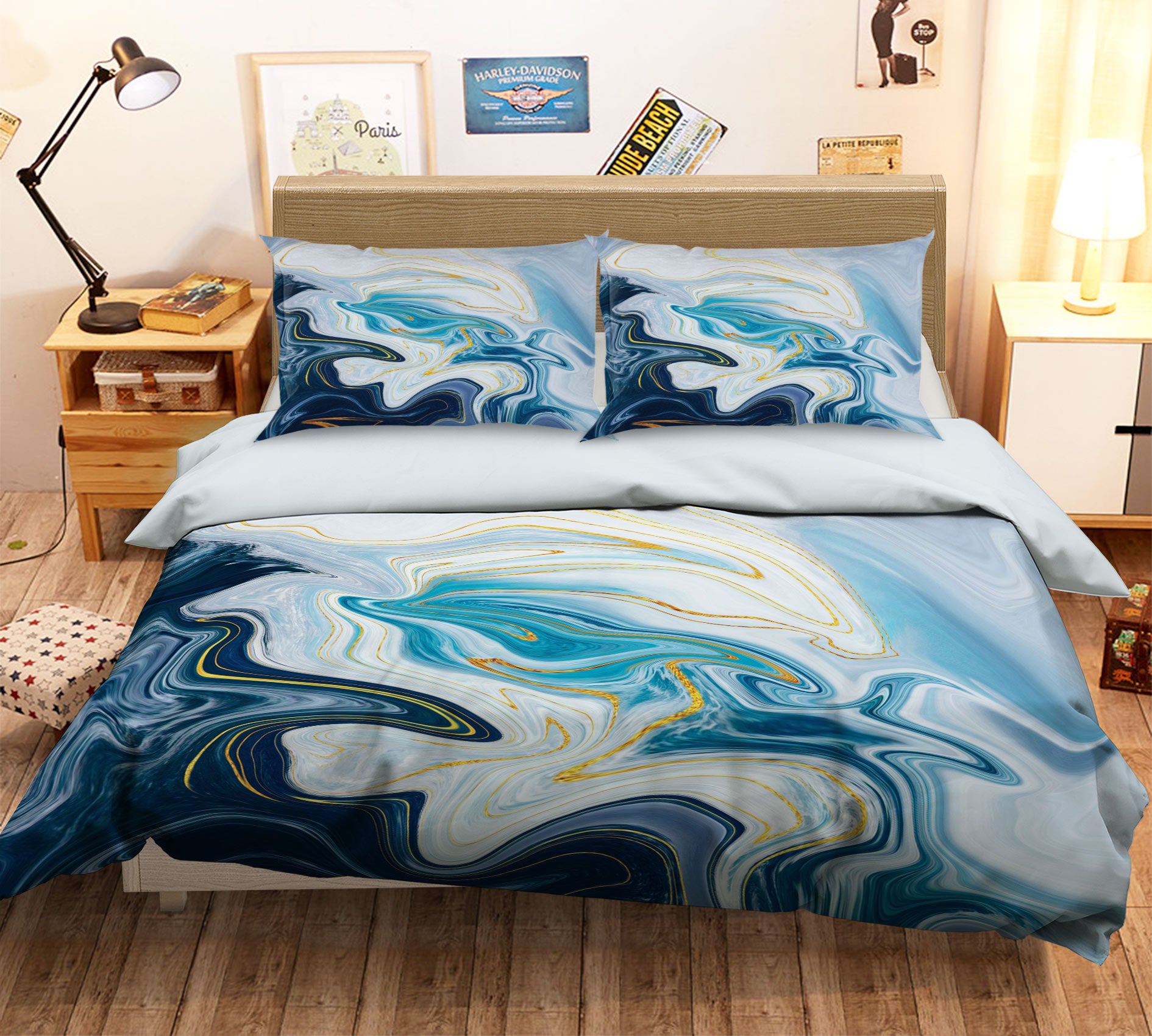 3D Blue Texture 16154 Bed Pillowcases Quilt
