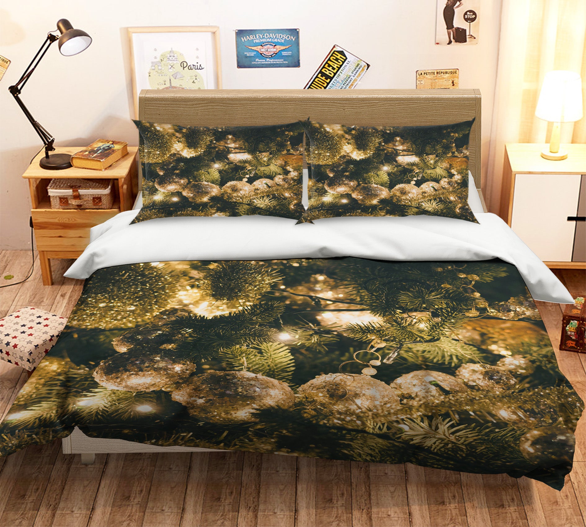 3D Branches Silver Ball 51098 Christmas Quilt Duvet Cover Xmas Bed Pillowcases