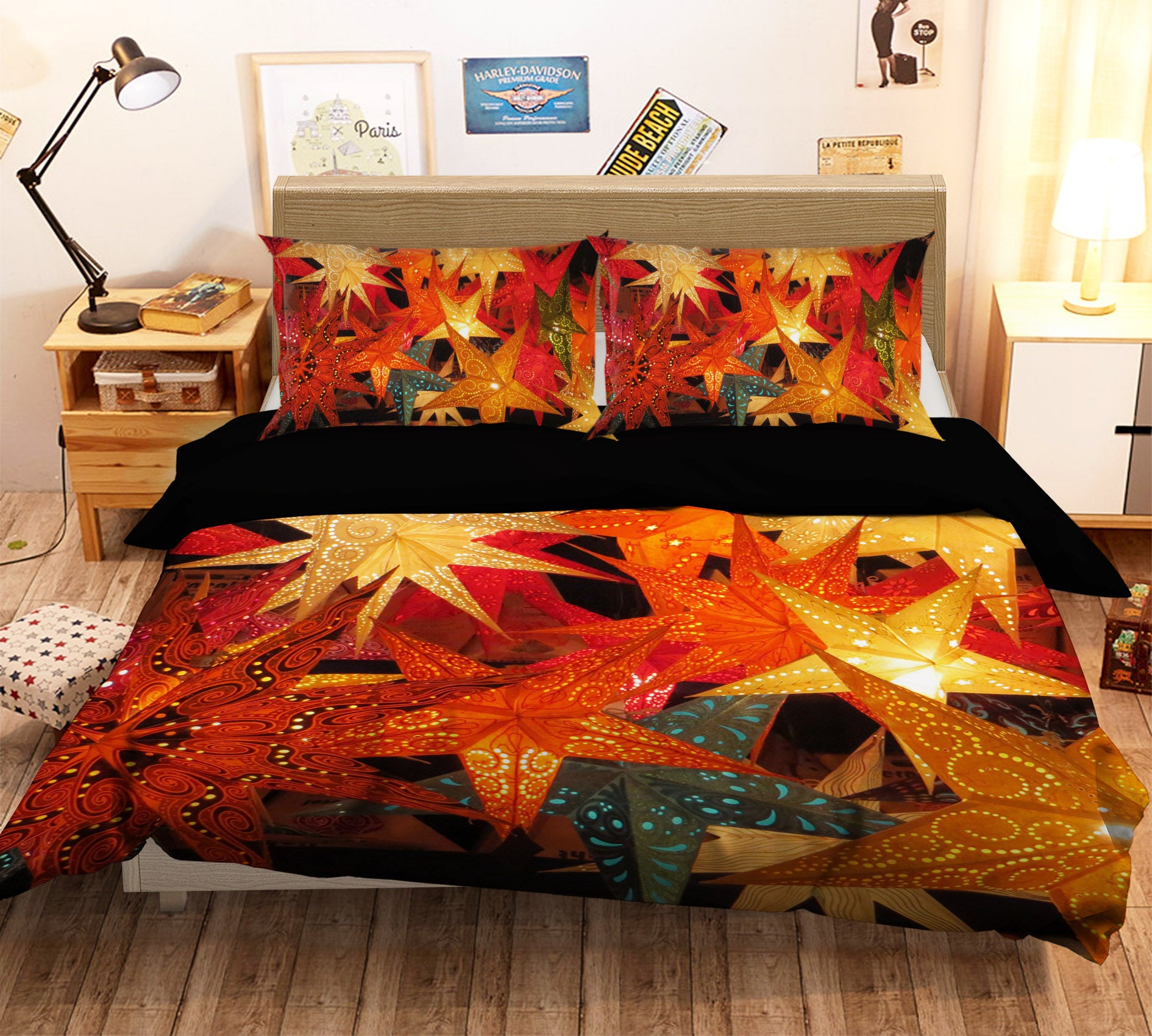 3D Pentagram Lights 45013 Christmas Quilt Duvet Cover Xmas Bed Pillowcases