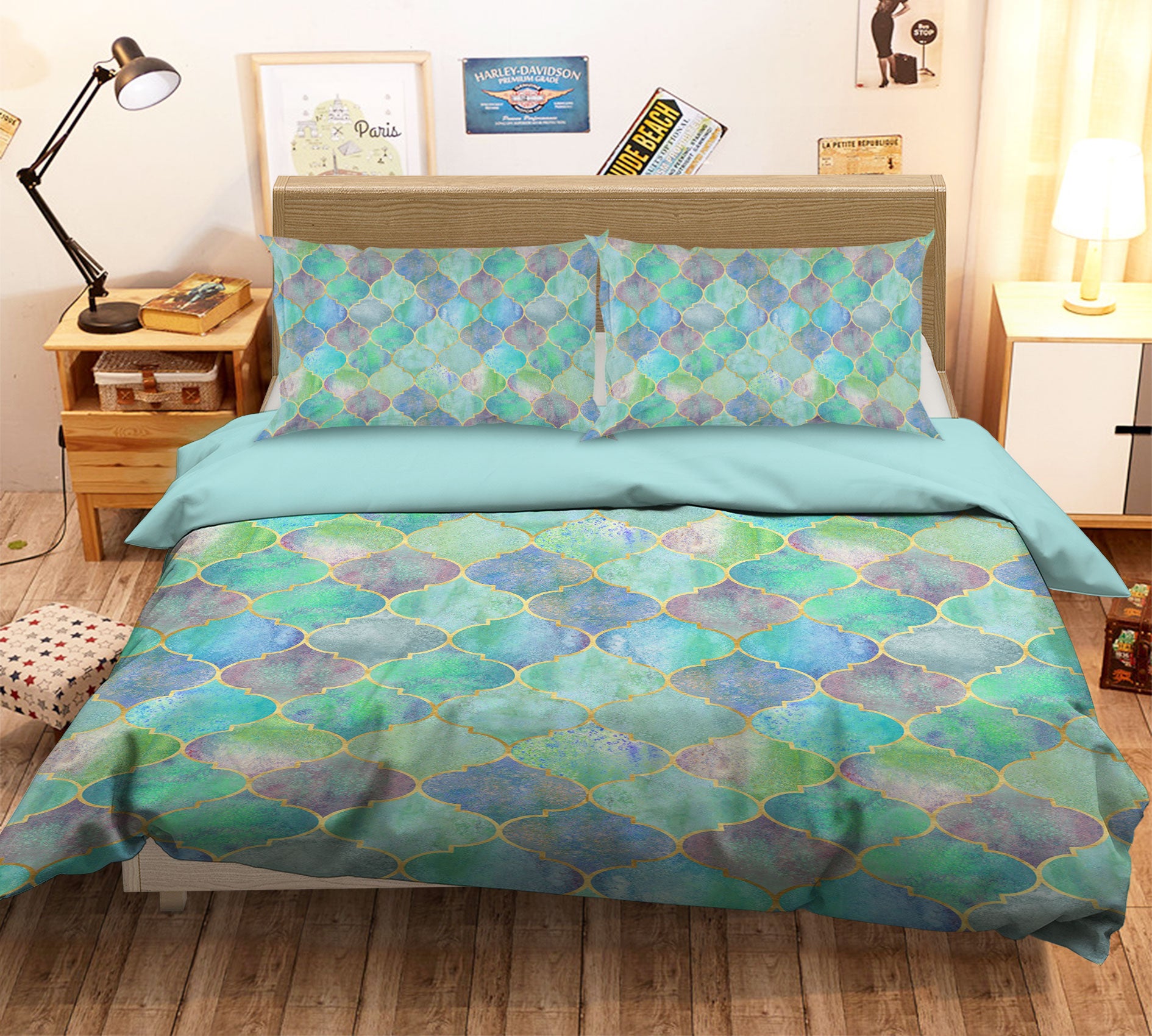 3D Light Green Diamond 14050 Bed Pillowcases Quilt