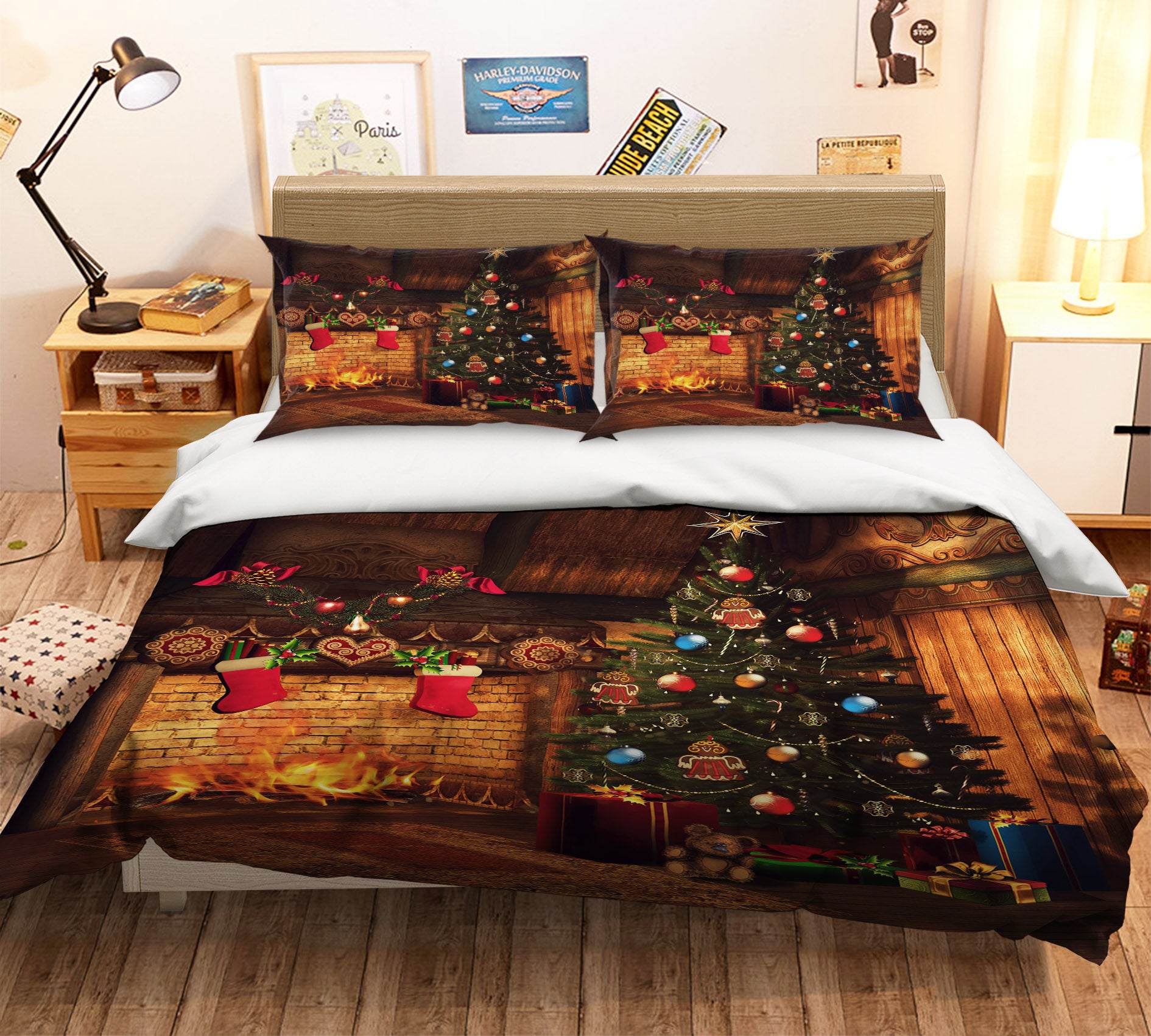 3D Fireplace Tree 51092 Christmas Quilt Duvet Cover Xmas Bed Pillowcases