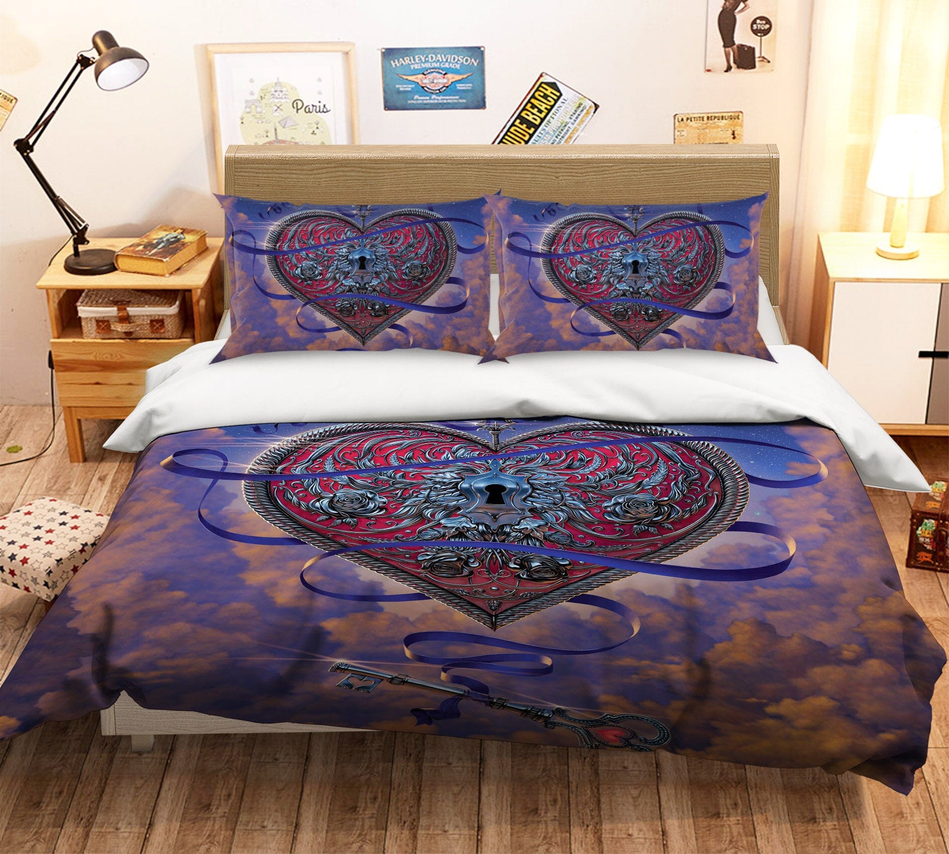 3D Heart And Key 049 Bed Pillowcases Quilt Exclusive Designer Vincent Quiet Covers AJ Creativity Home 