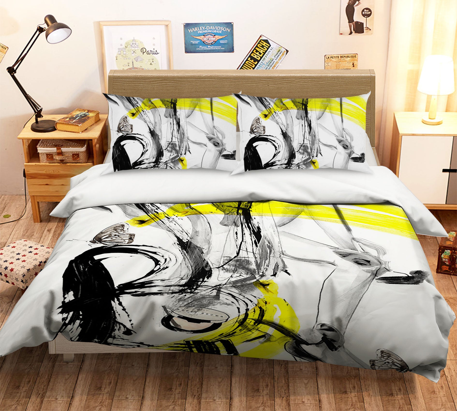 3D Yellow Black 12131 Bed Pillowcases Quilt