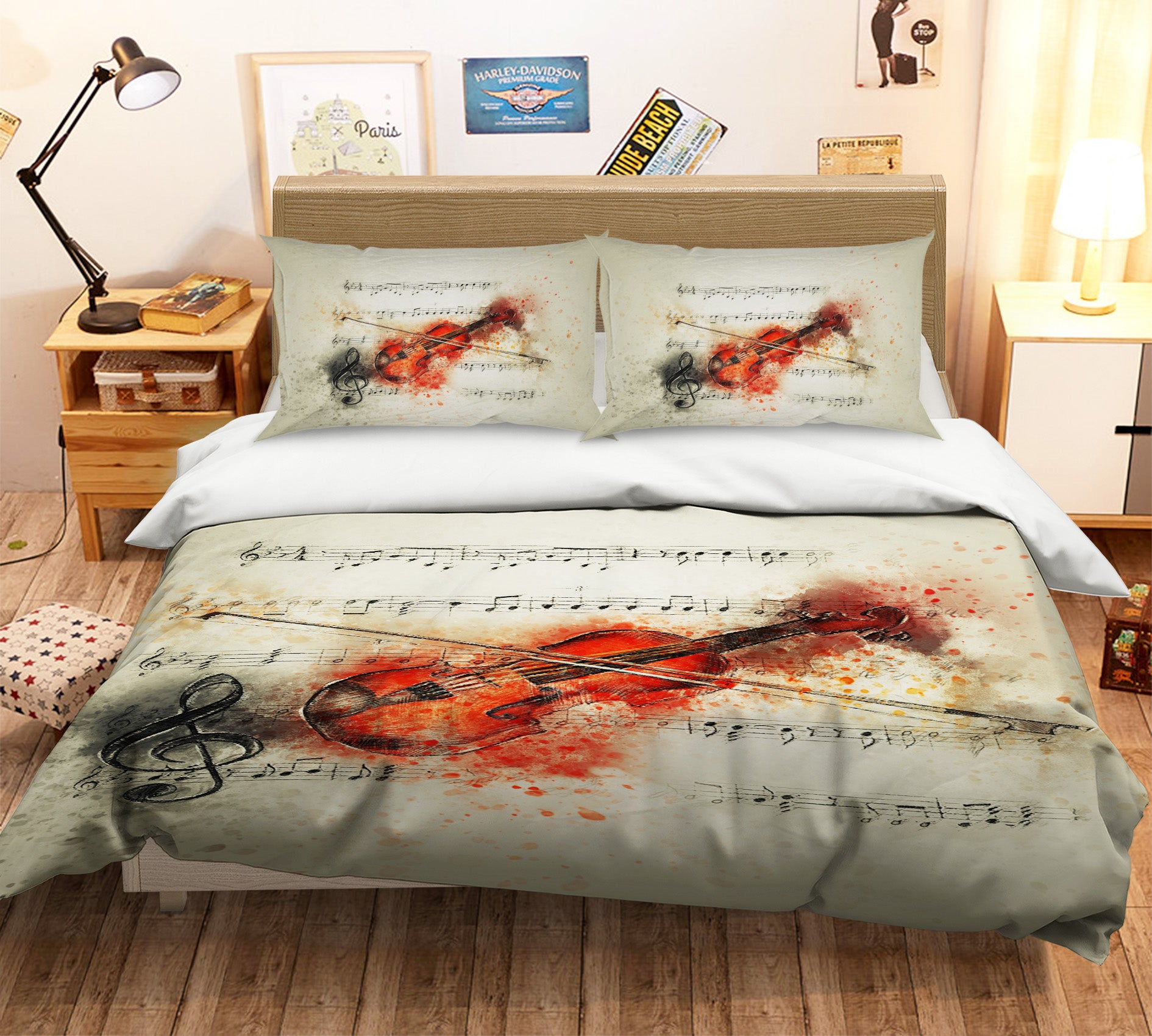 3D Staff Violin 19199 Bed Pillowcases Quilt