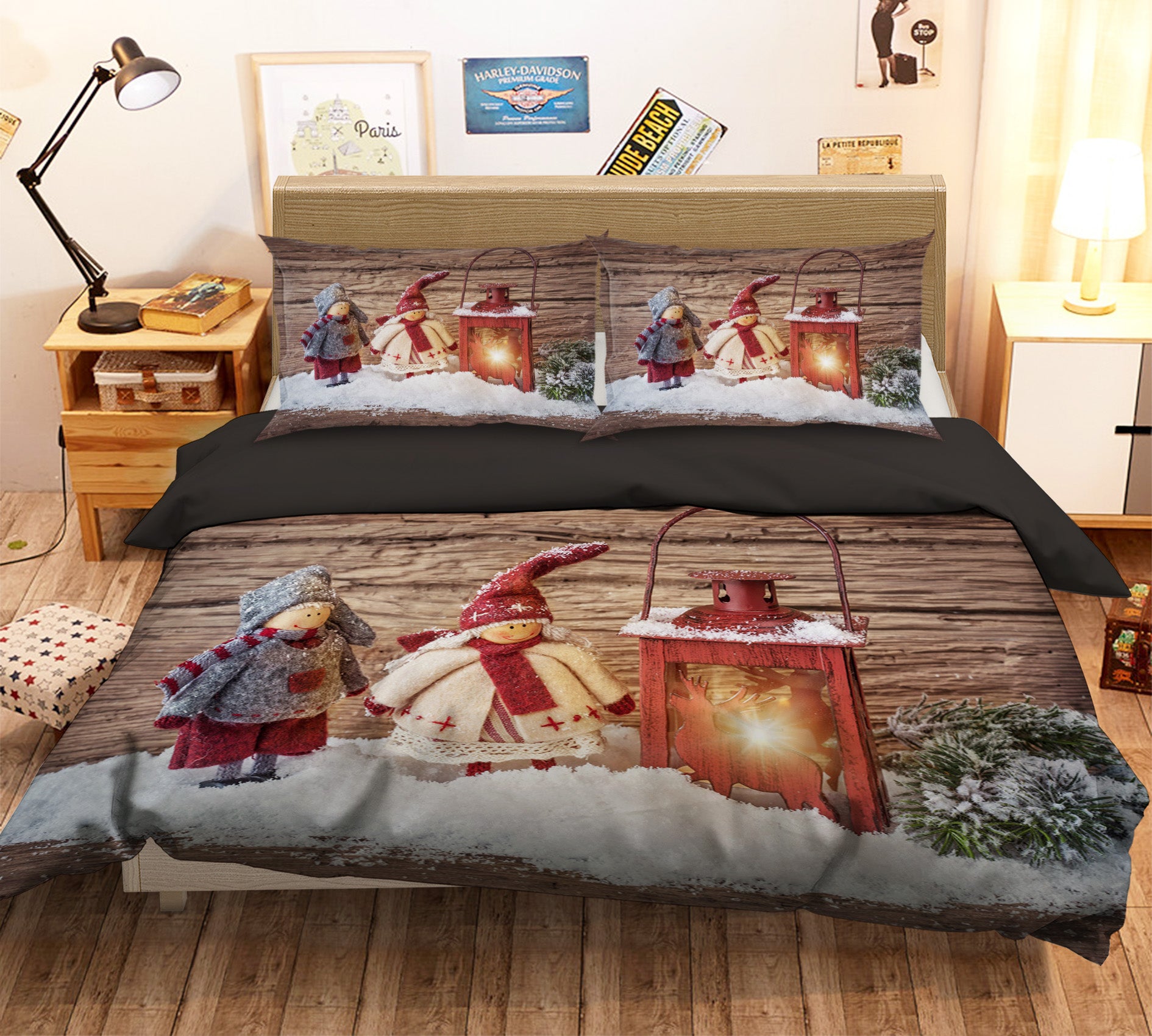 3D Snowman Lamp 45010 Christmas Quilt Duvet Cover Xmas Bed Pillowcases