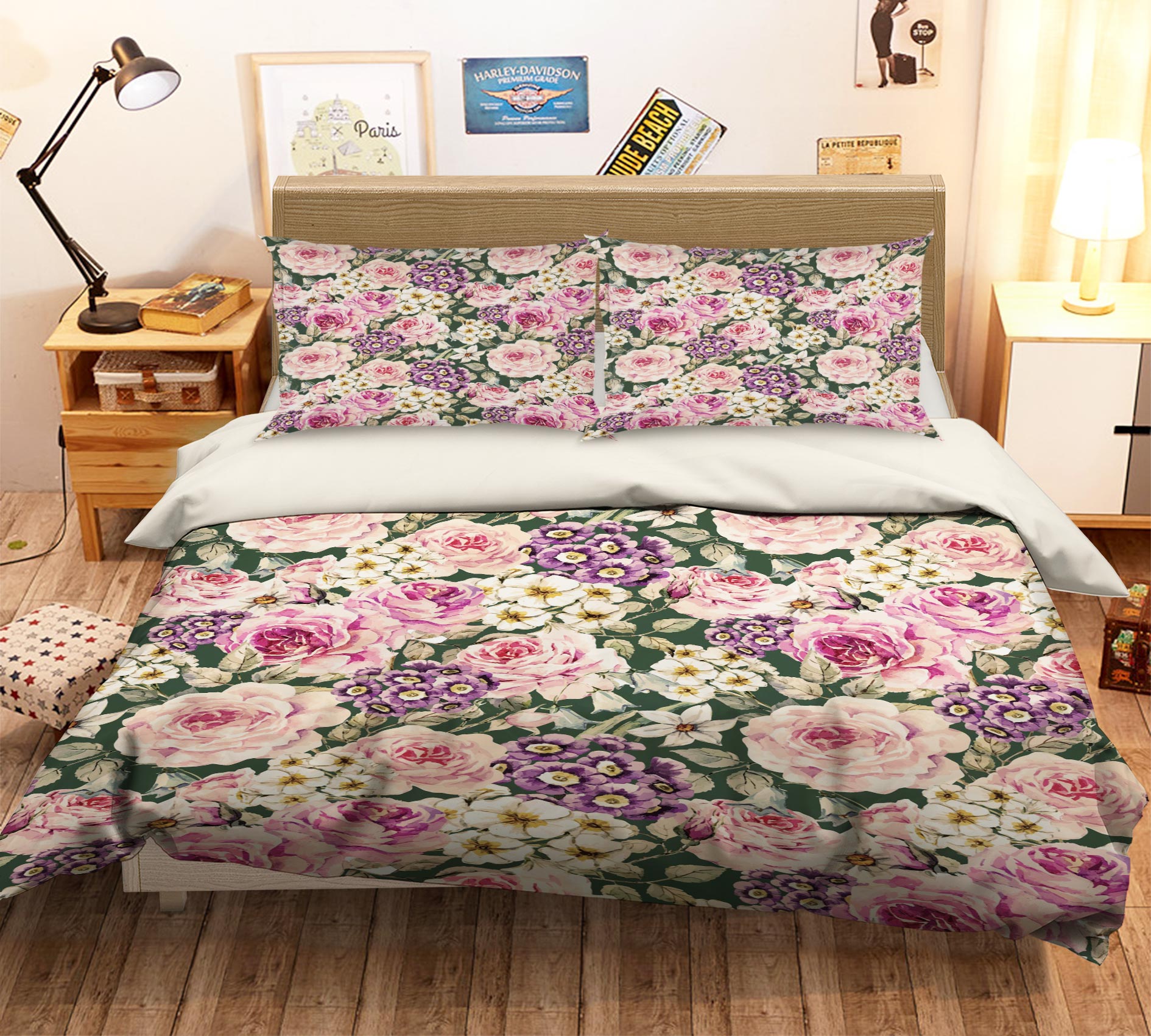 3D Pink Flowers 59203 Bed Pillowcases Quilt