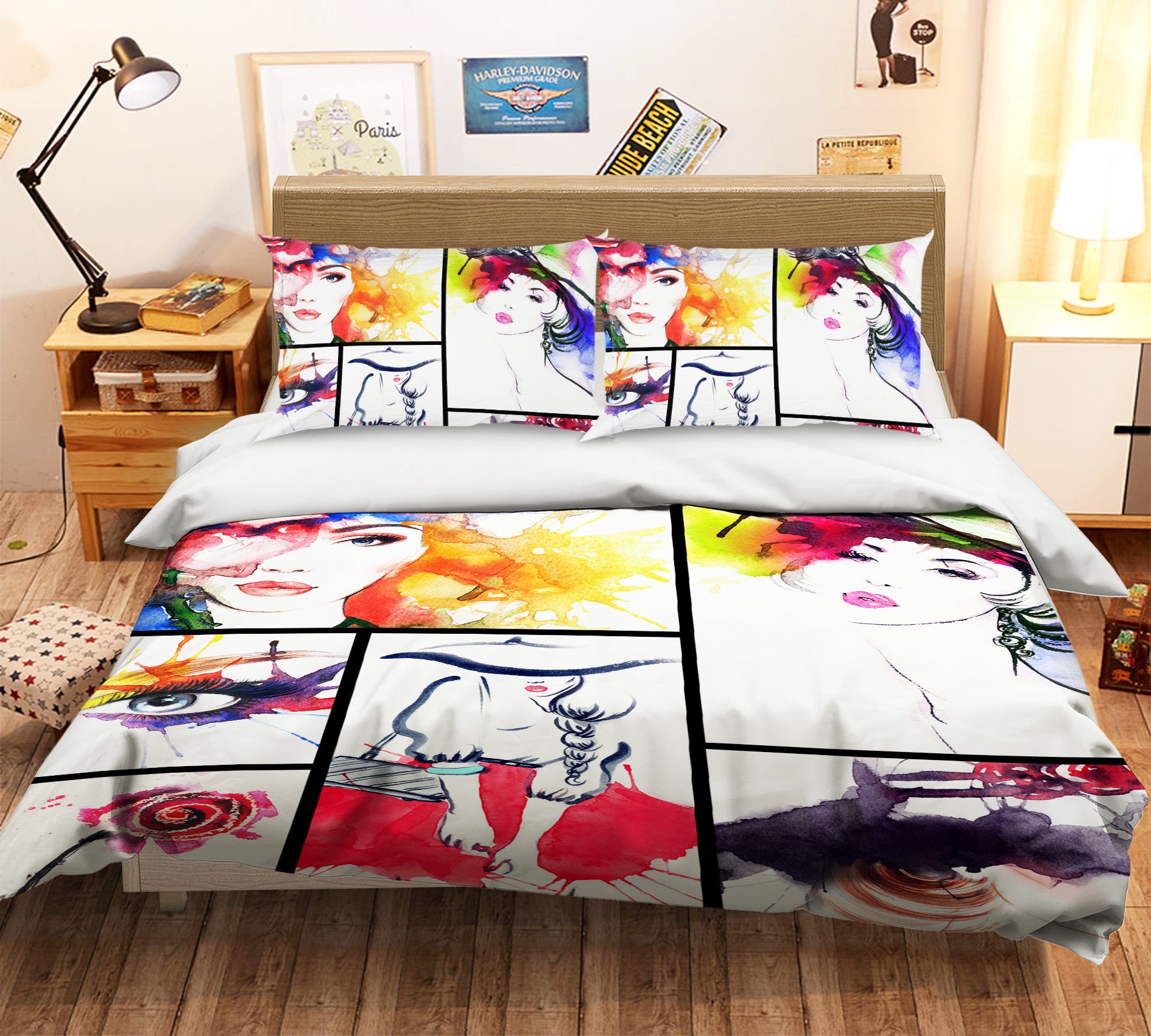 3D Watercolor Model 015 Bed Pillowcases Quilt
