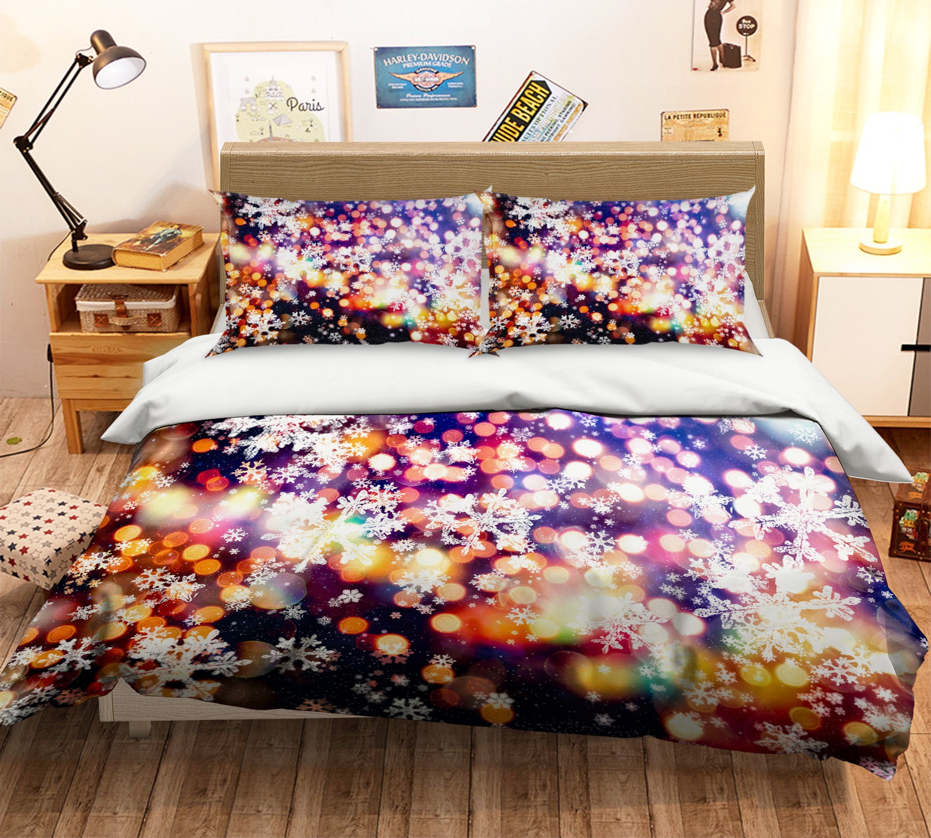 3D Snowflake Light Shadow 51133 Christmas Quilt Duvet Cover Xmas Bed Pillowcases