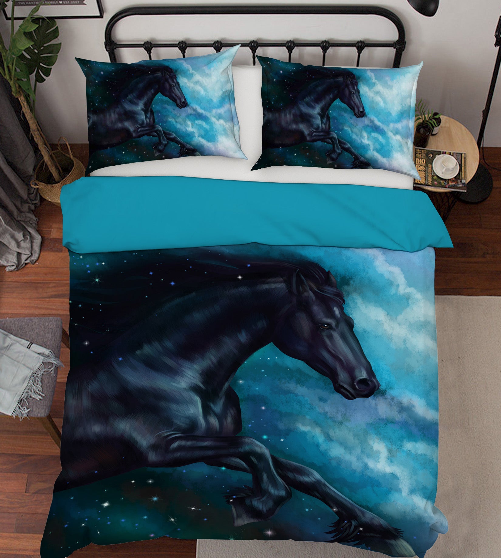 3D Stars Black Horse 036 Bed Pillowcases Quilt