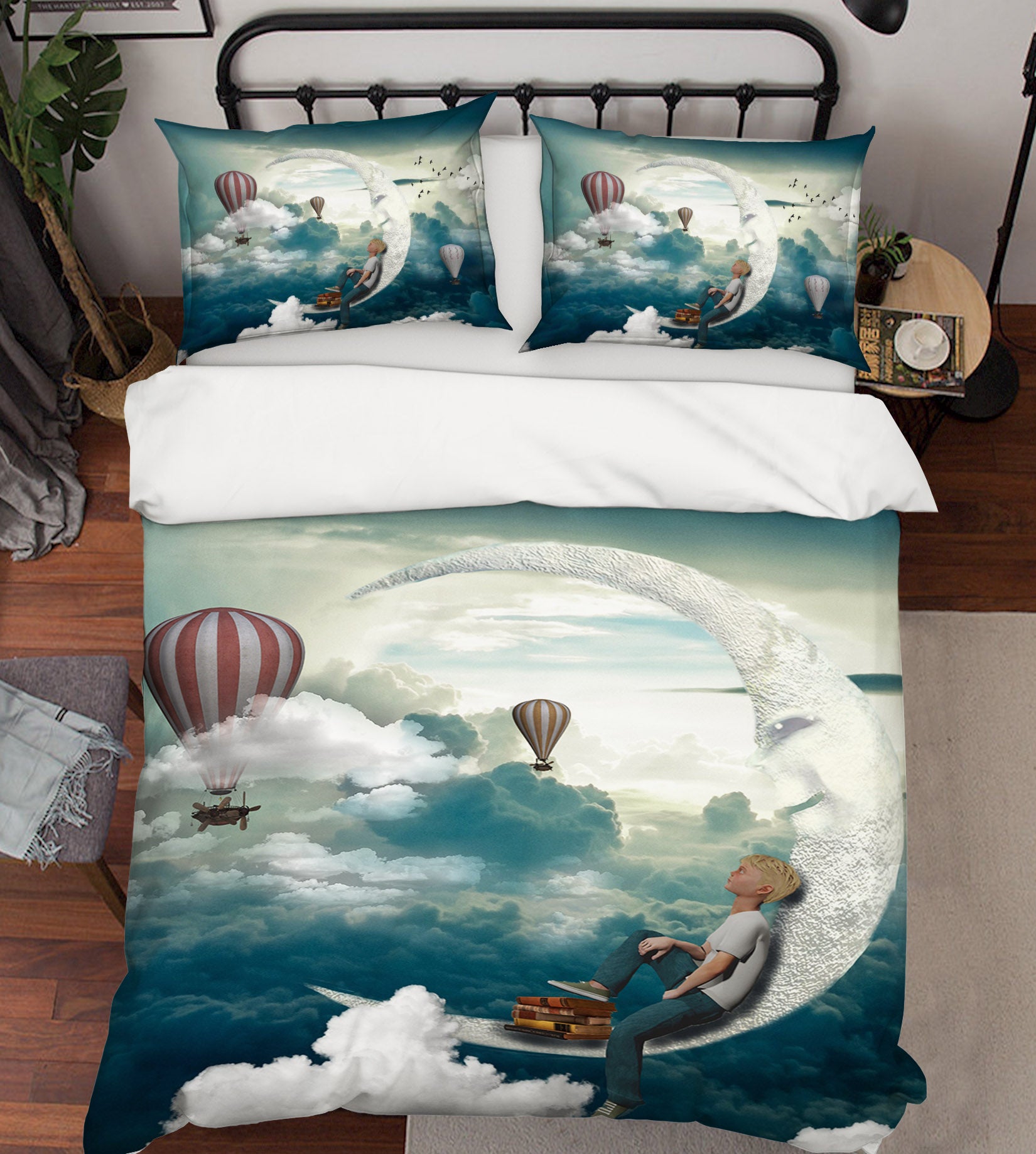 3D Hot Air Balloon Moon 19132 Bed Pillowcases Quilt