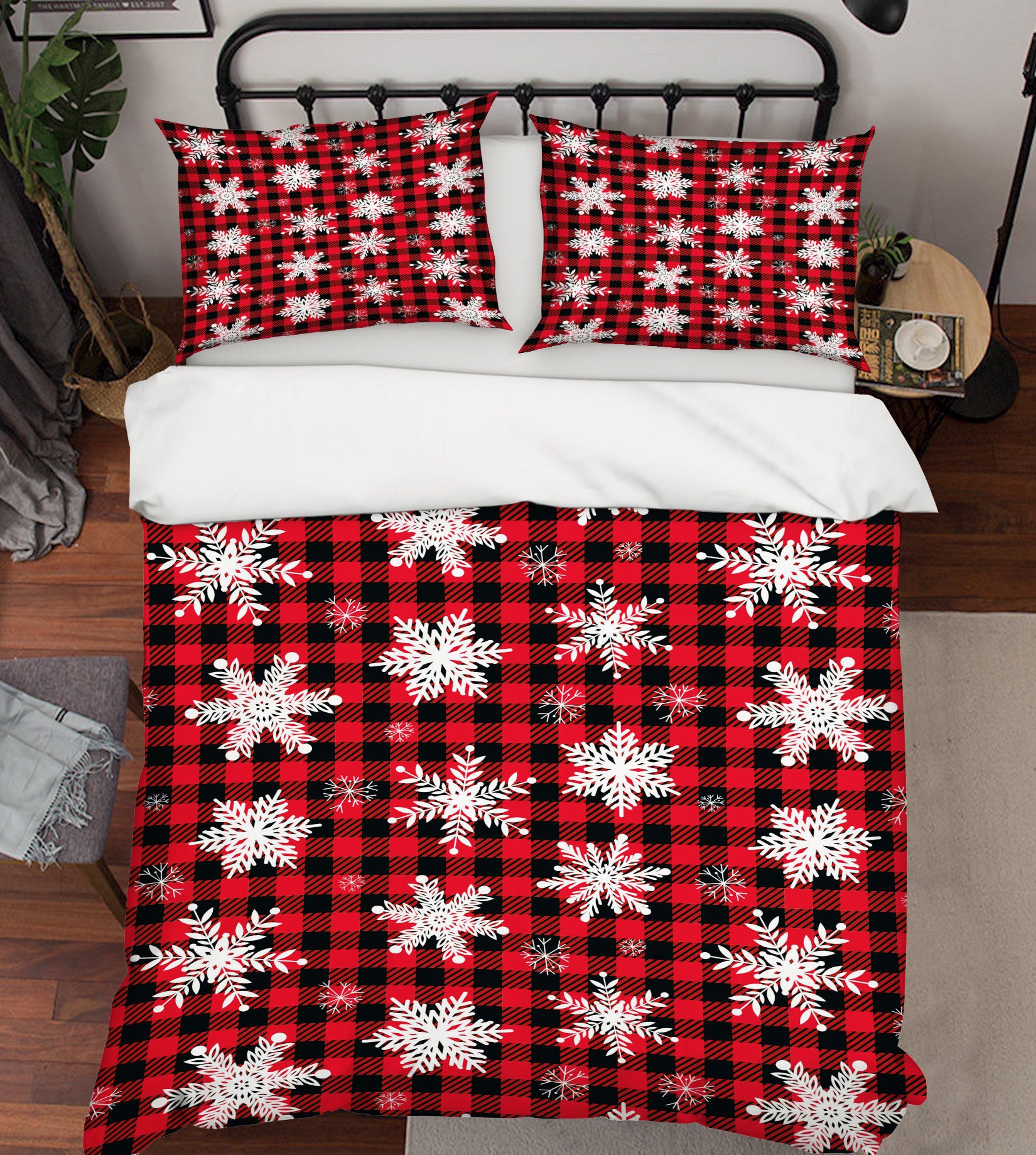 3D Snowflake Black Red Plaid 51036 Christmas Quilt Duvet Cover Xmas Bed Pillowcases