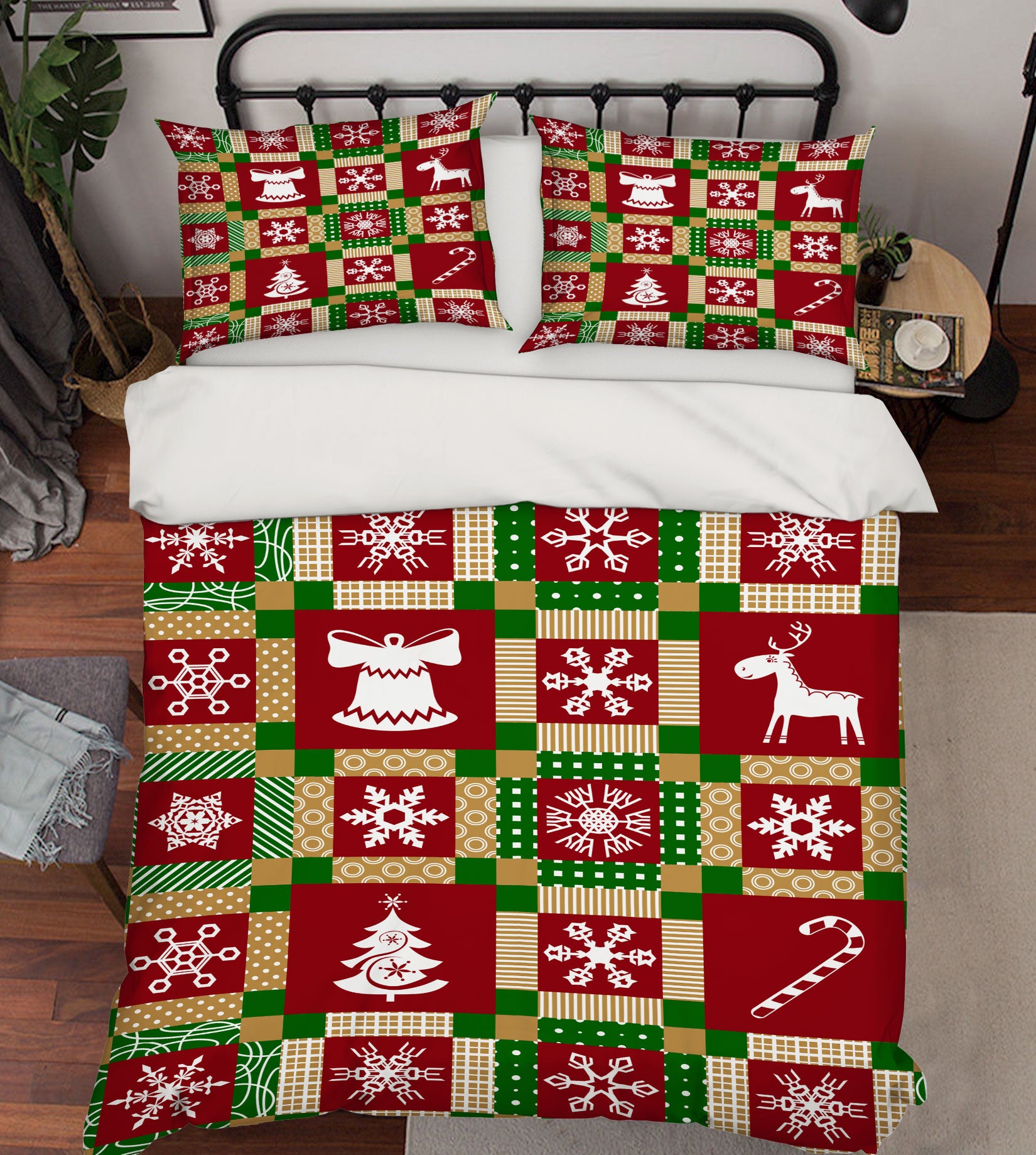 3D Snowflake Red Square 51043 Christmas Quilt Duvet Cover Xmas Bed Pillowcases