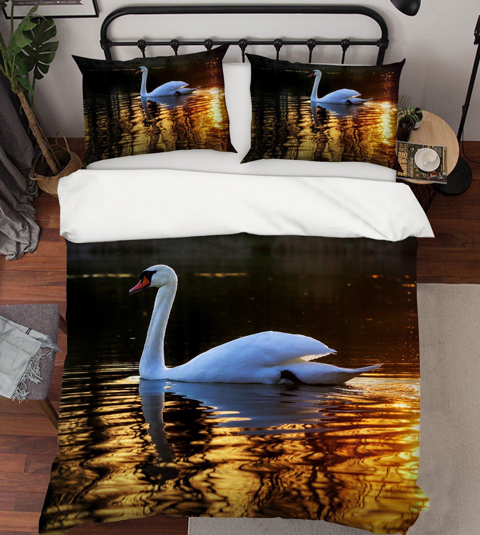3D Swan Swimming 2000 Bed Pillowcases Quilt Quiet Covers AJ Creativity Home 