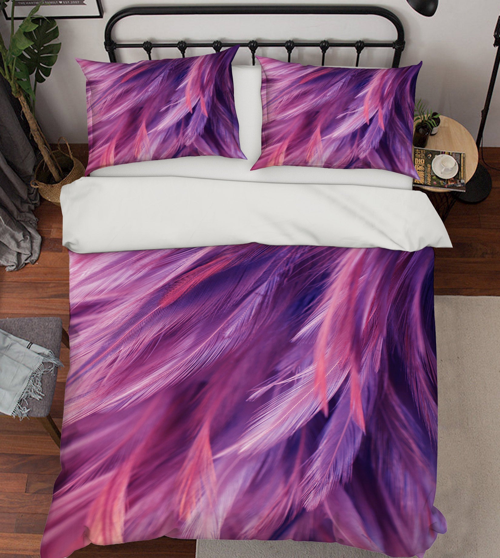 3D Purple Feather 60002 Bed Pillowcases Quilt