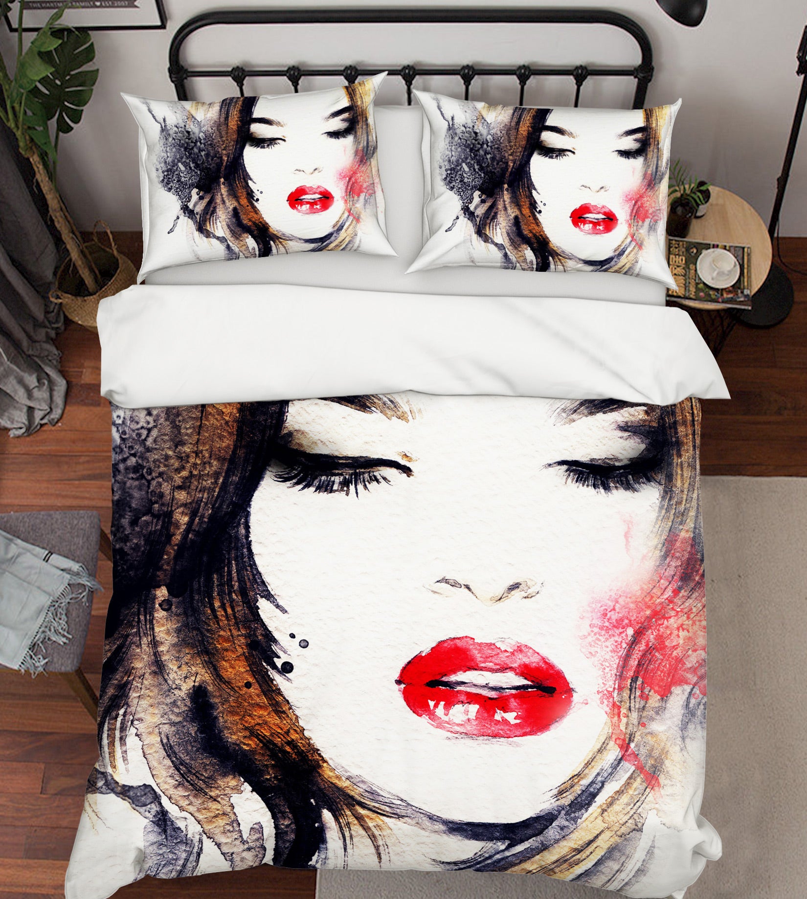 3D Red Lips Woman 004 Bed Pillowcases Quilt