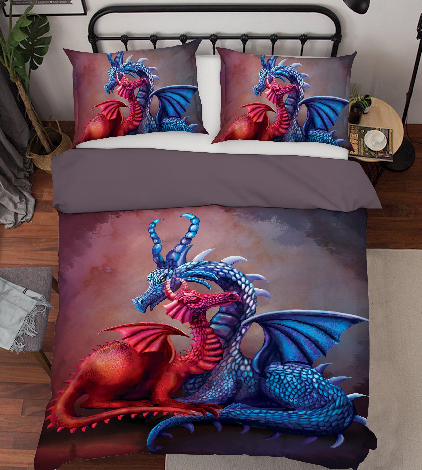 3D Winged Dragon 108 Rose Catherine Khan Bedding Bed Pillowcases Quilt