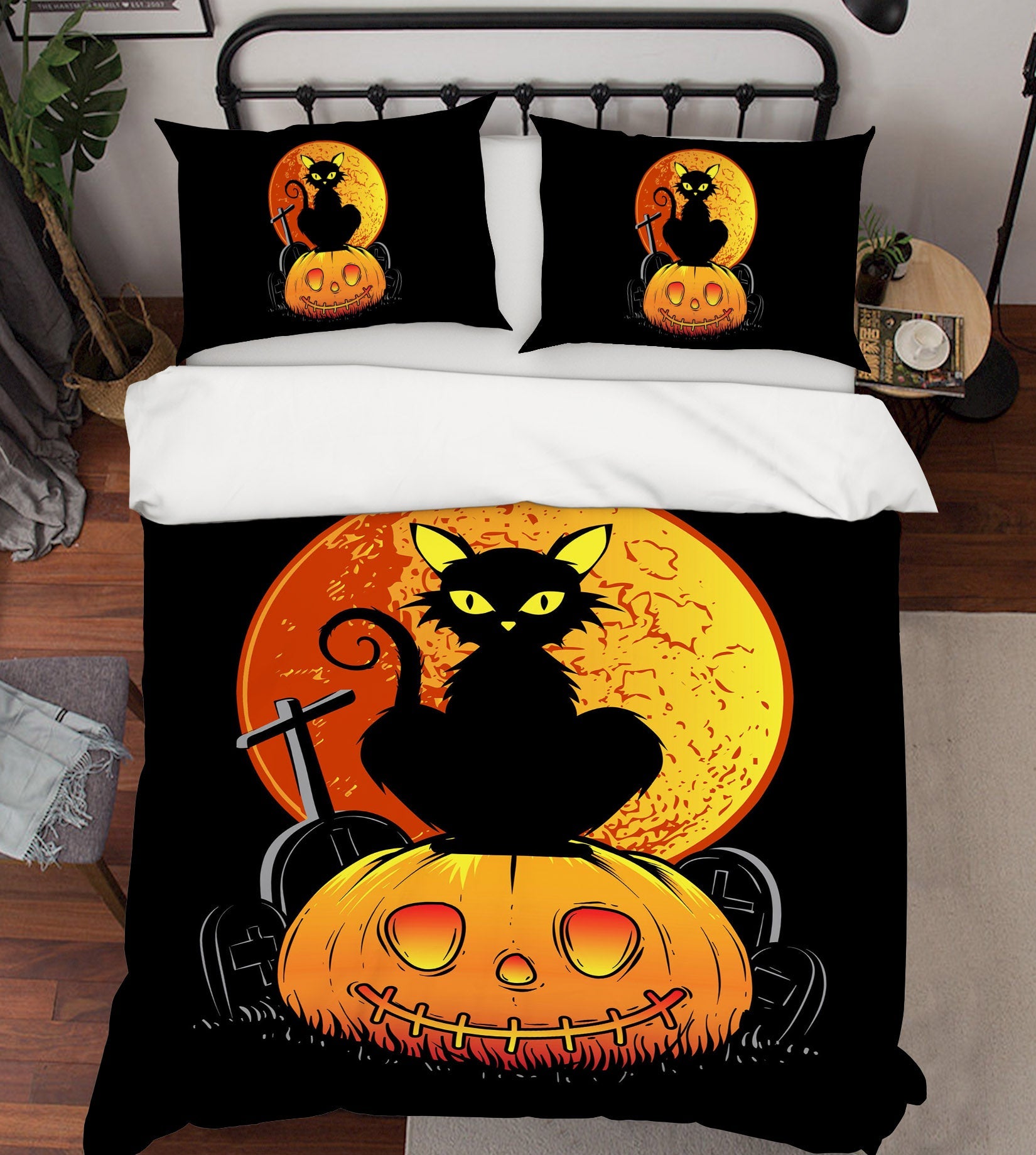 3D Moon Cat Pumpkin 1214 Halloween Bed Pillowcases Quilt Quiet Covers AJ Creativity Home 