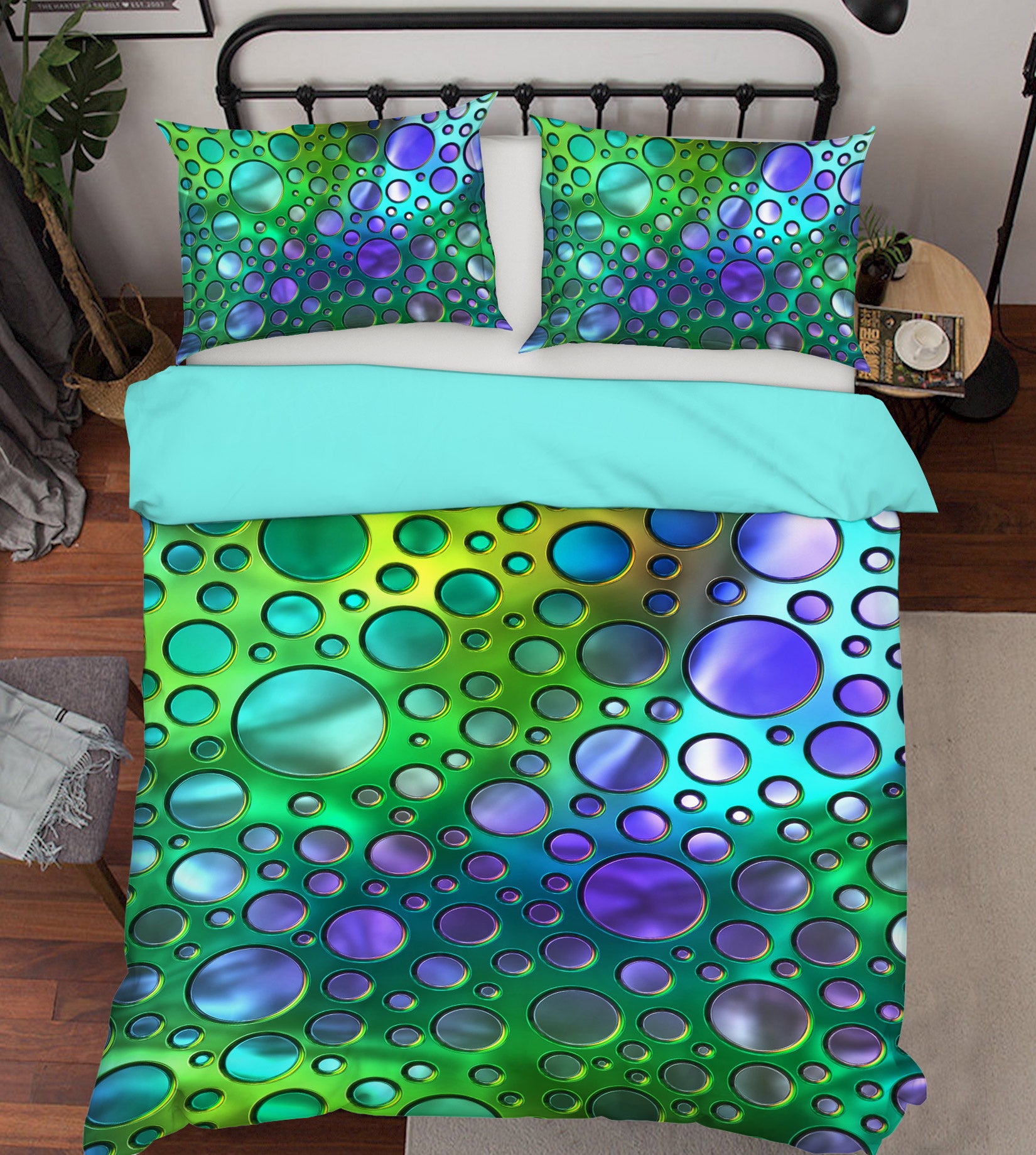 3D Green Water Drop 14052 Bed Pillowcases Quilt