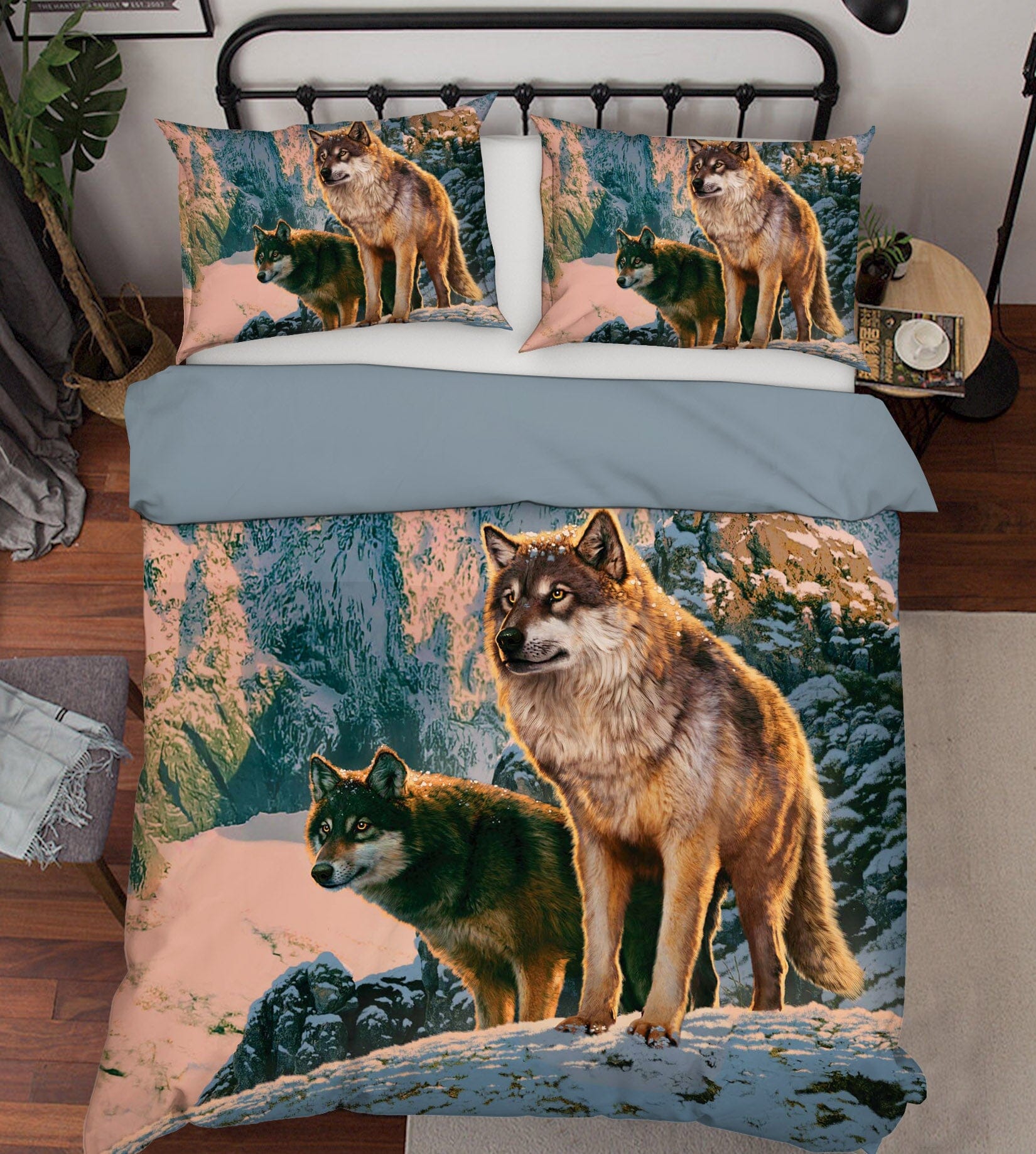 3D Wolf Couple In Sunset 102 Bed Pillowcases Quilt Exclusive Designer Vincent Quiet Covers AJ Creativity Home 