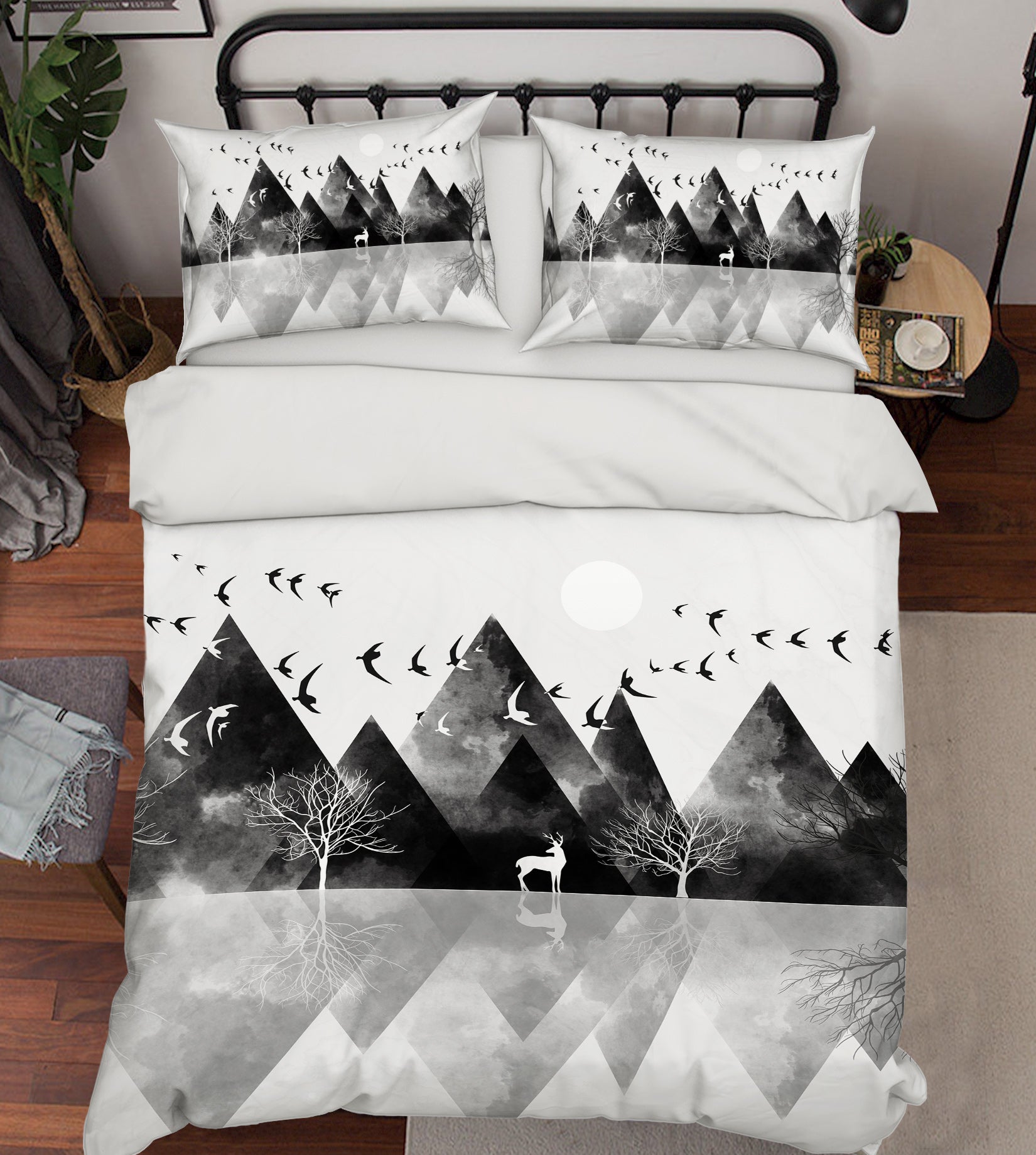 3D White Black Mountain Deer 12065 Bed Pillowcases Quilt