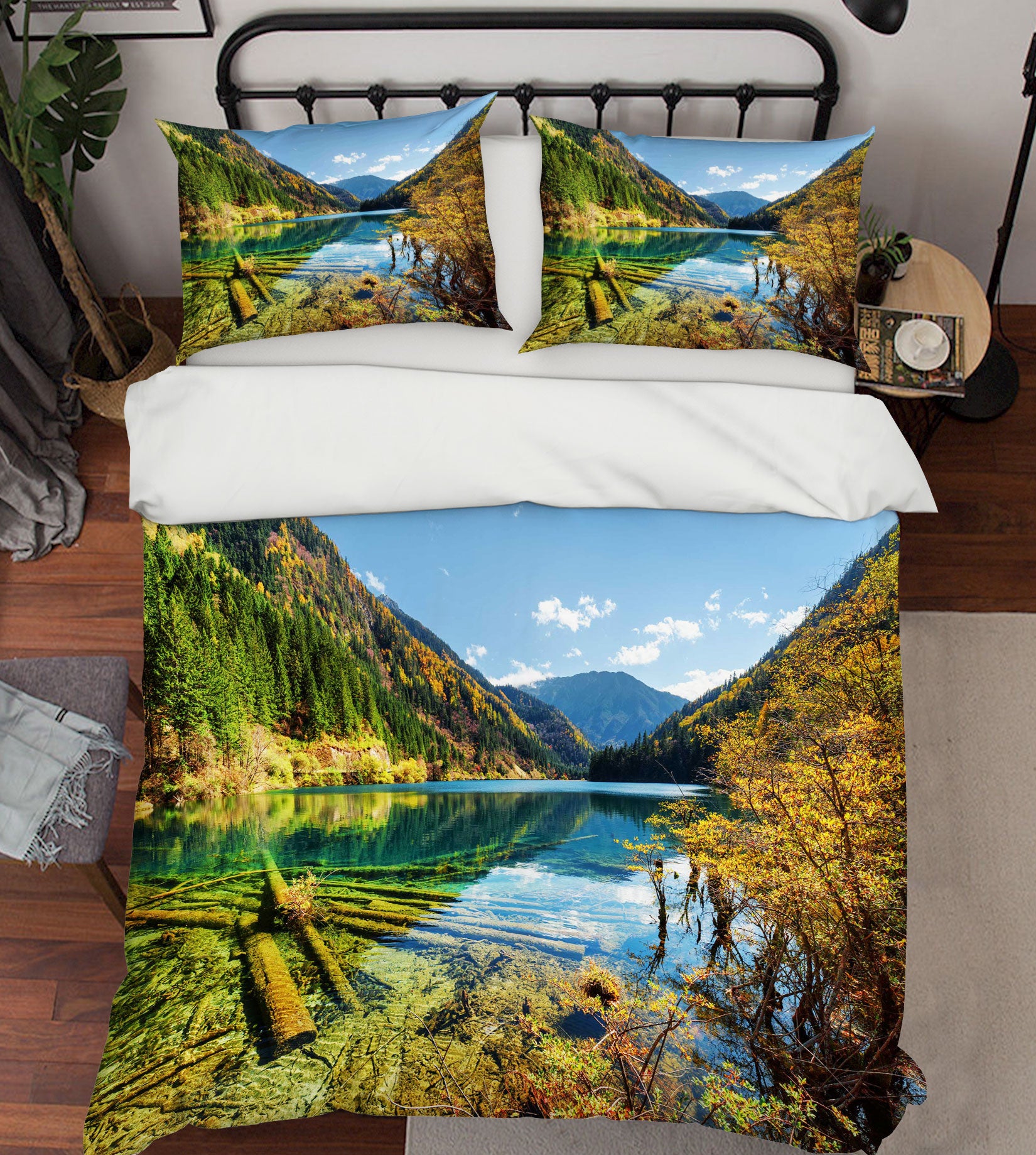 3D Mountain Lake 59207 Bed Pillowcases Quilt