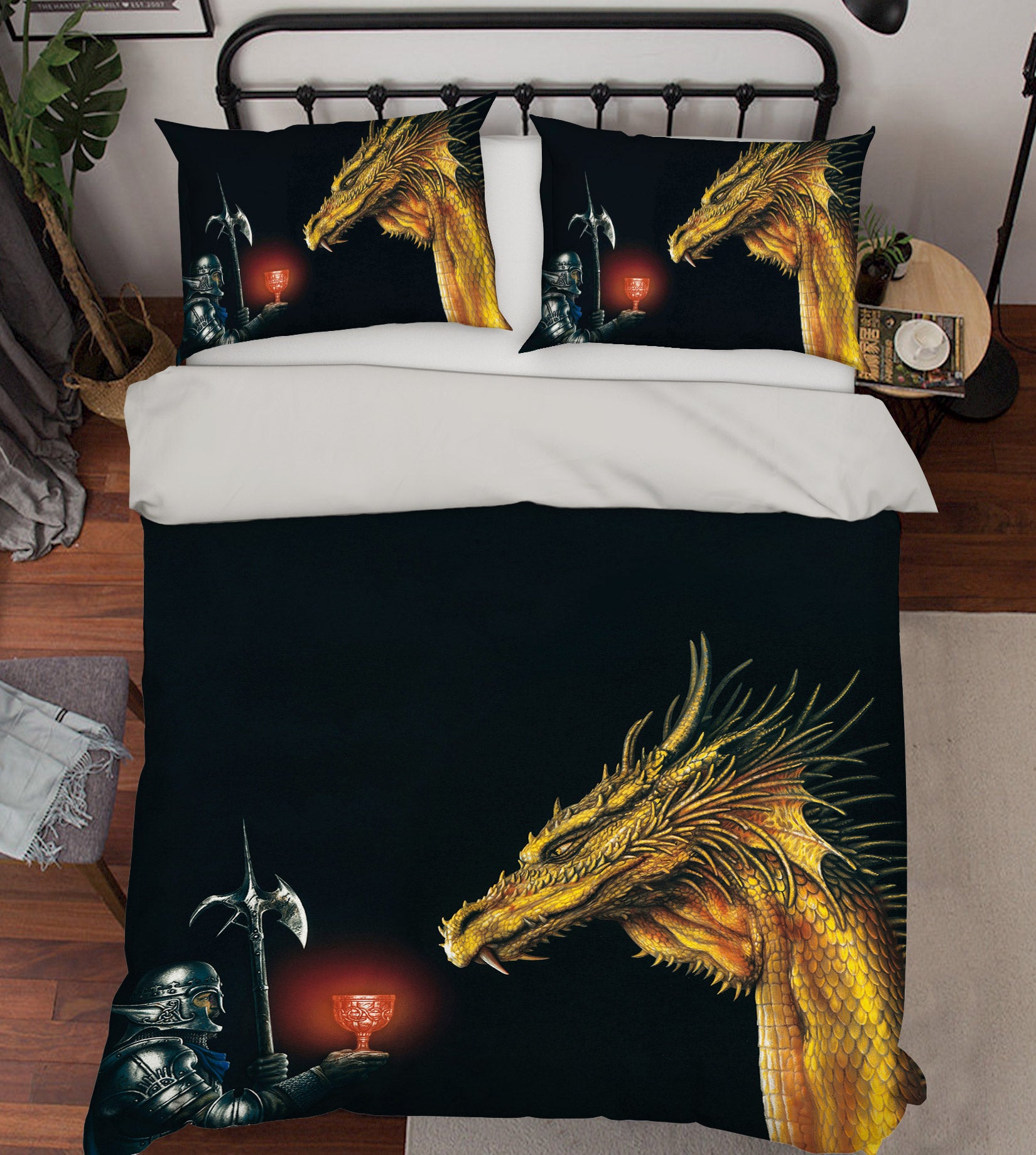 3D Armored Soldier Cup Golden Dragon 6171 Ciruelo Bedding Bed Pillowcases Quilt