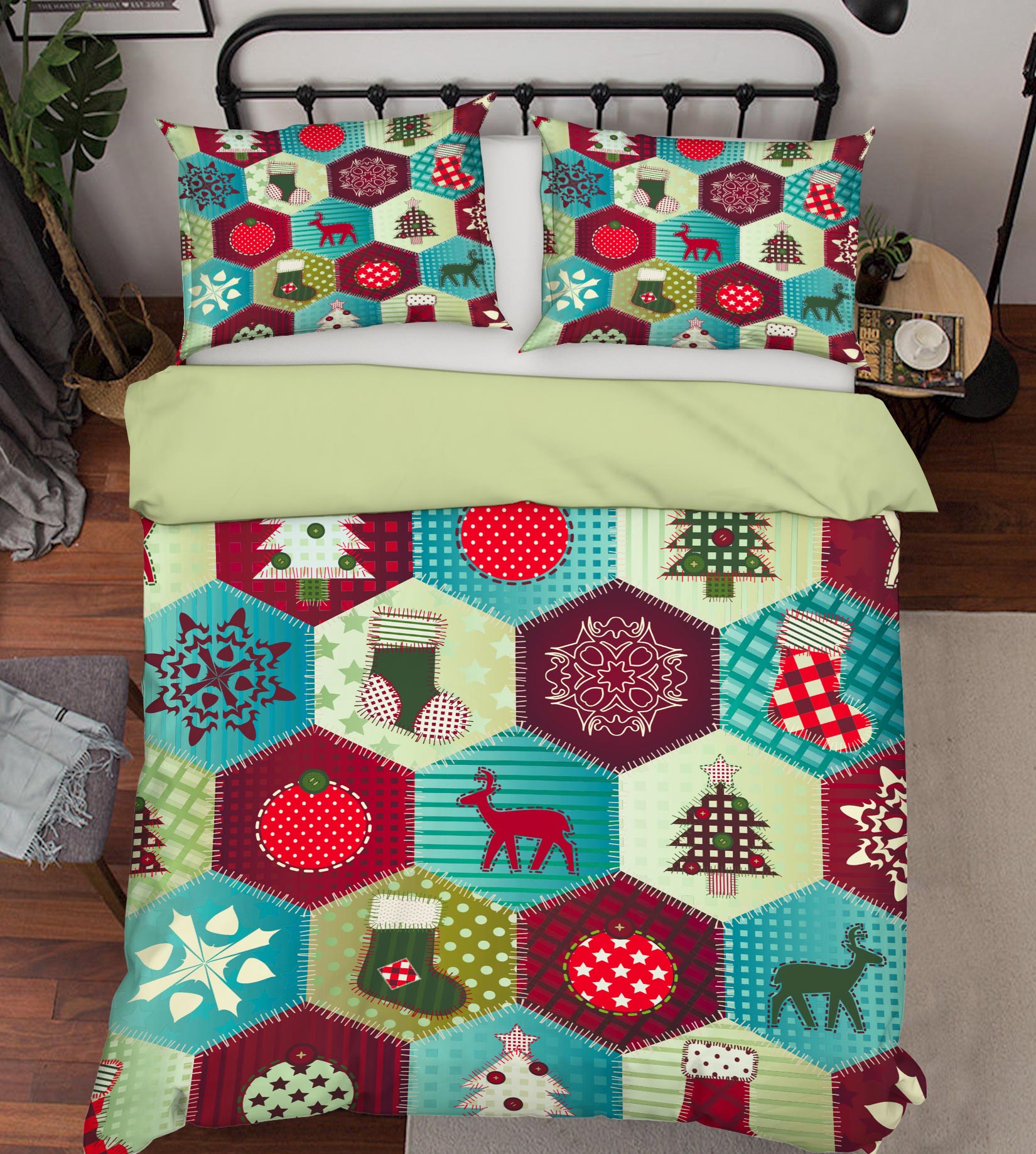 3D Hexagon Snowflake Deer 50037 Christmas Quilt Duvet Cover Xmas Bed Pillowcases