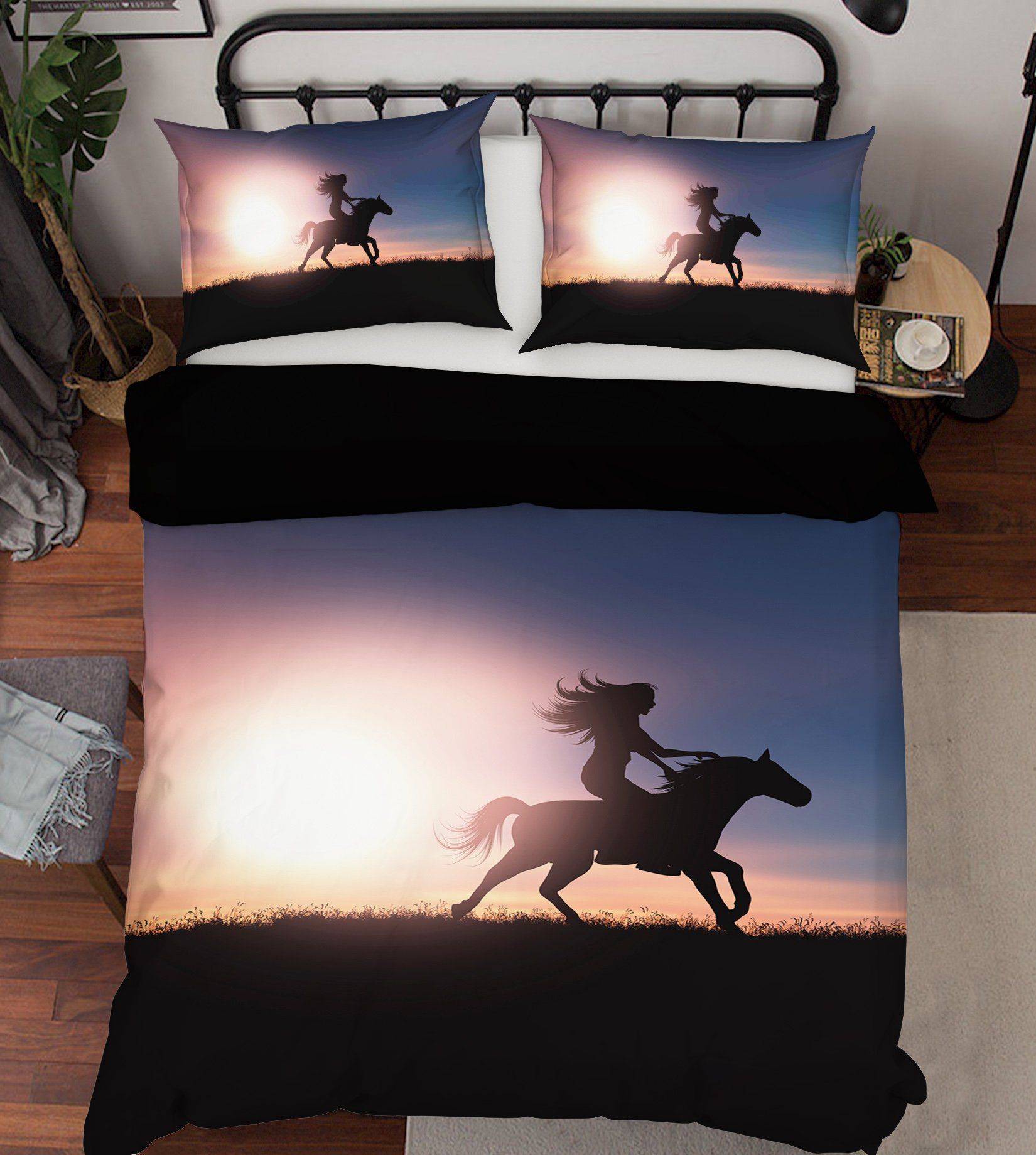 3D Sunset Riding Horse 1905 Bed Pillowcases Quilt Quiet Covers AJ Creativity Home 