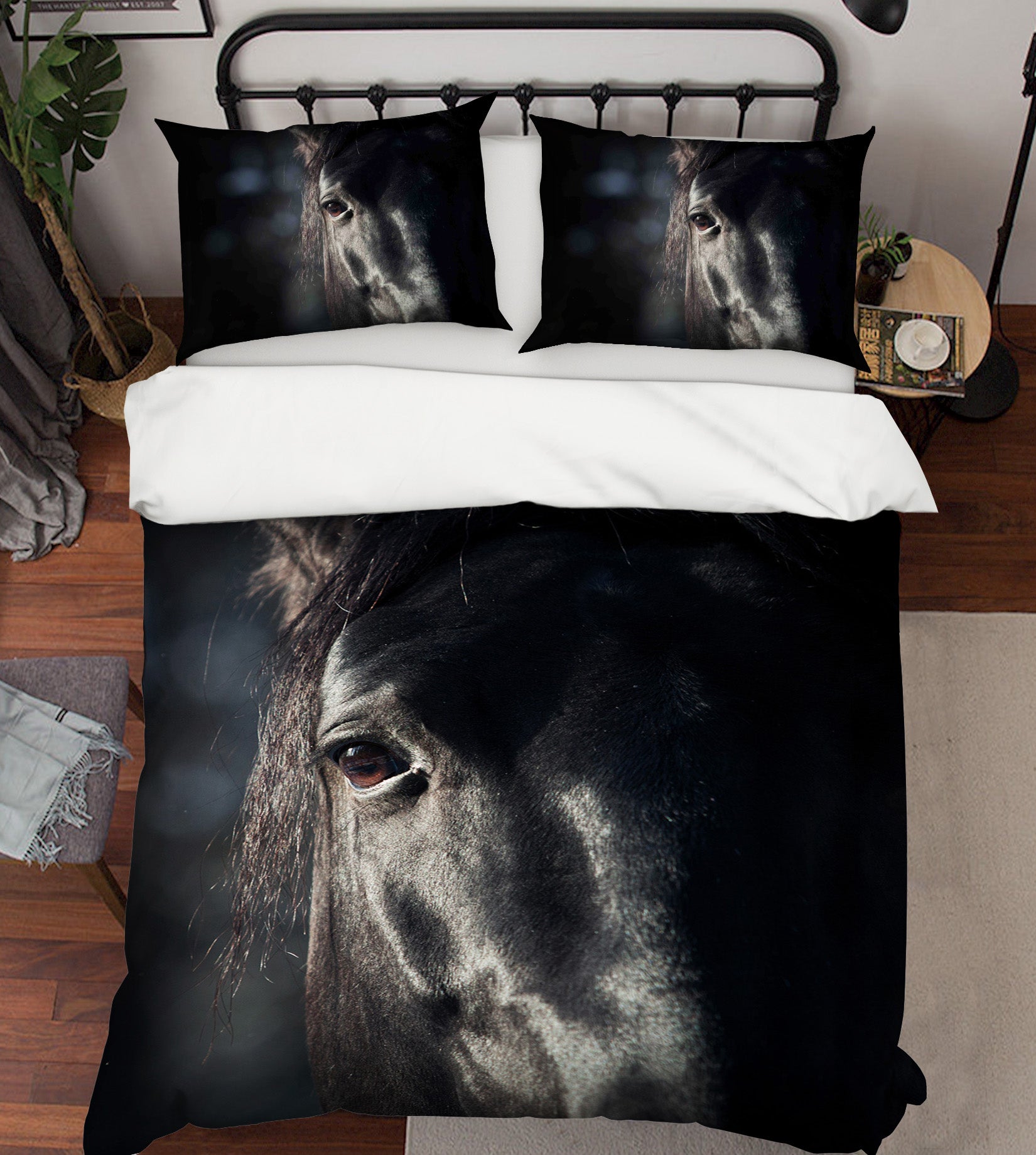 3D Black Horse Eyes 067 Bed Pillowcases Quilt