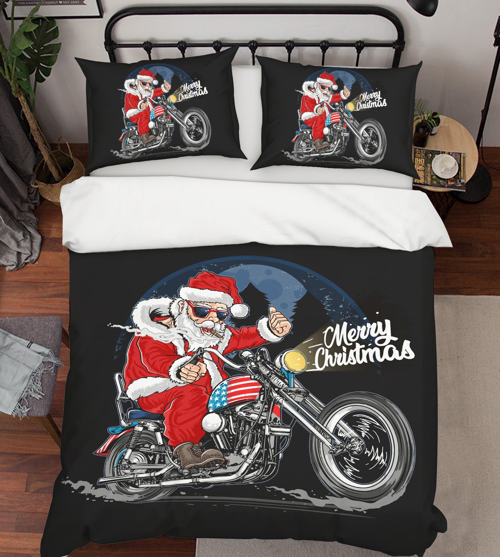 3D Santa Claus Motorcycle 59024 Bed Pillowcases Quilt