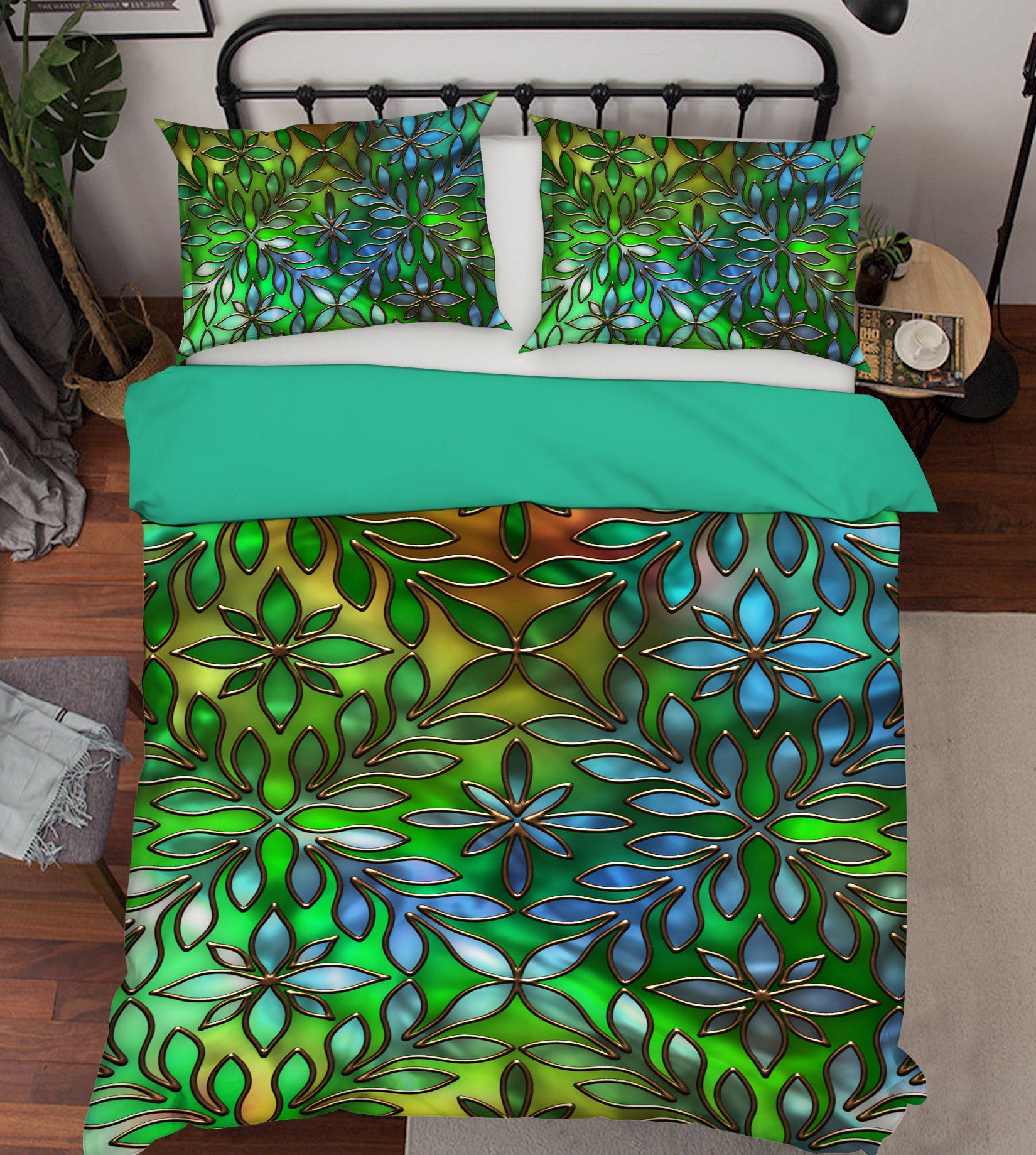3D Green Pattern 14057 Bed Pillowcases Quilt